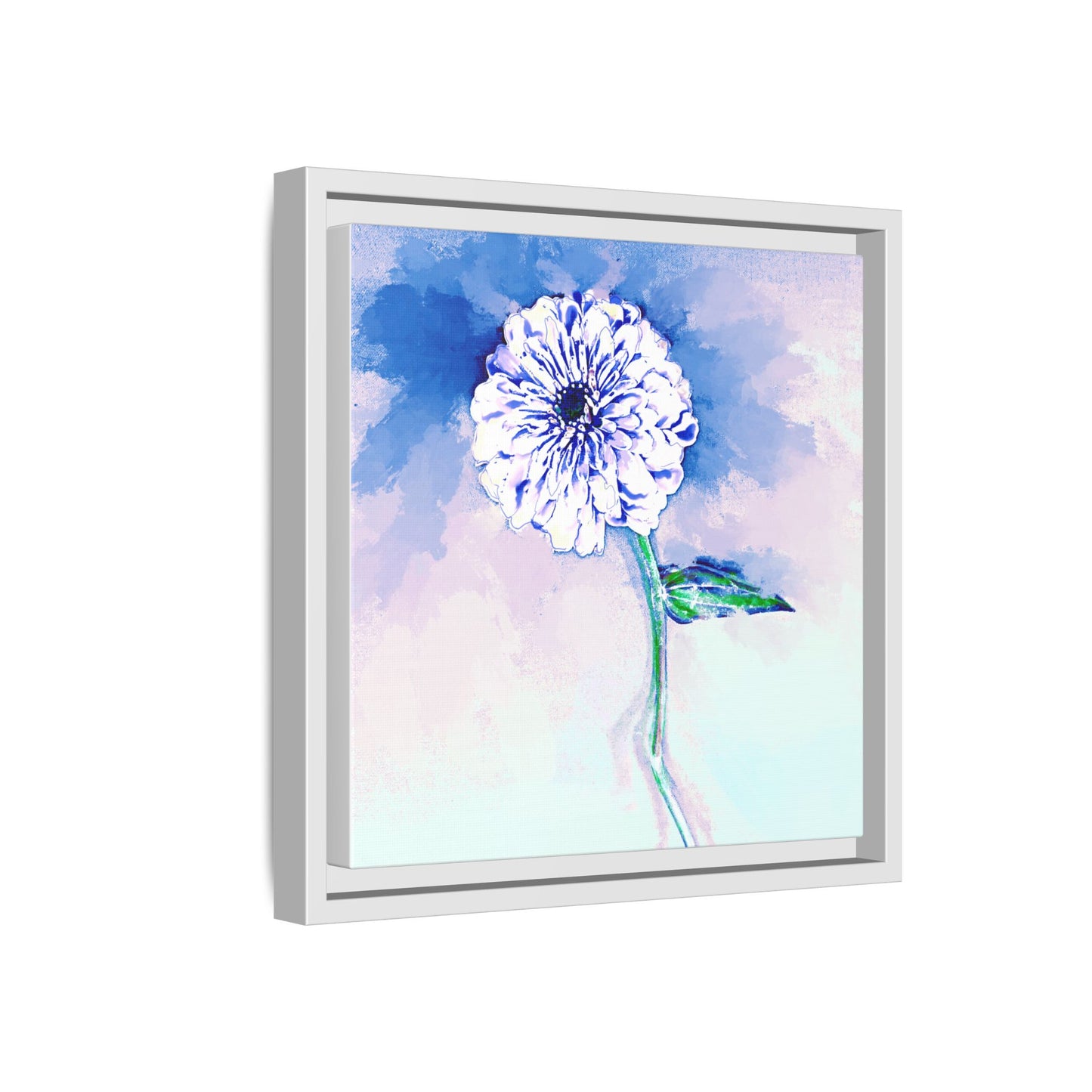 Zinnia Color Splash Matte Canvas Blue Framed
