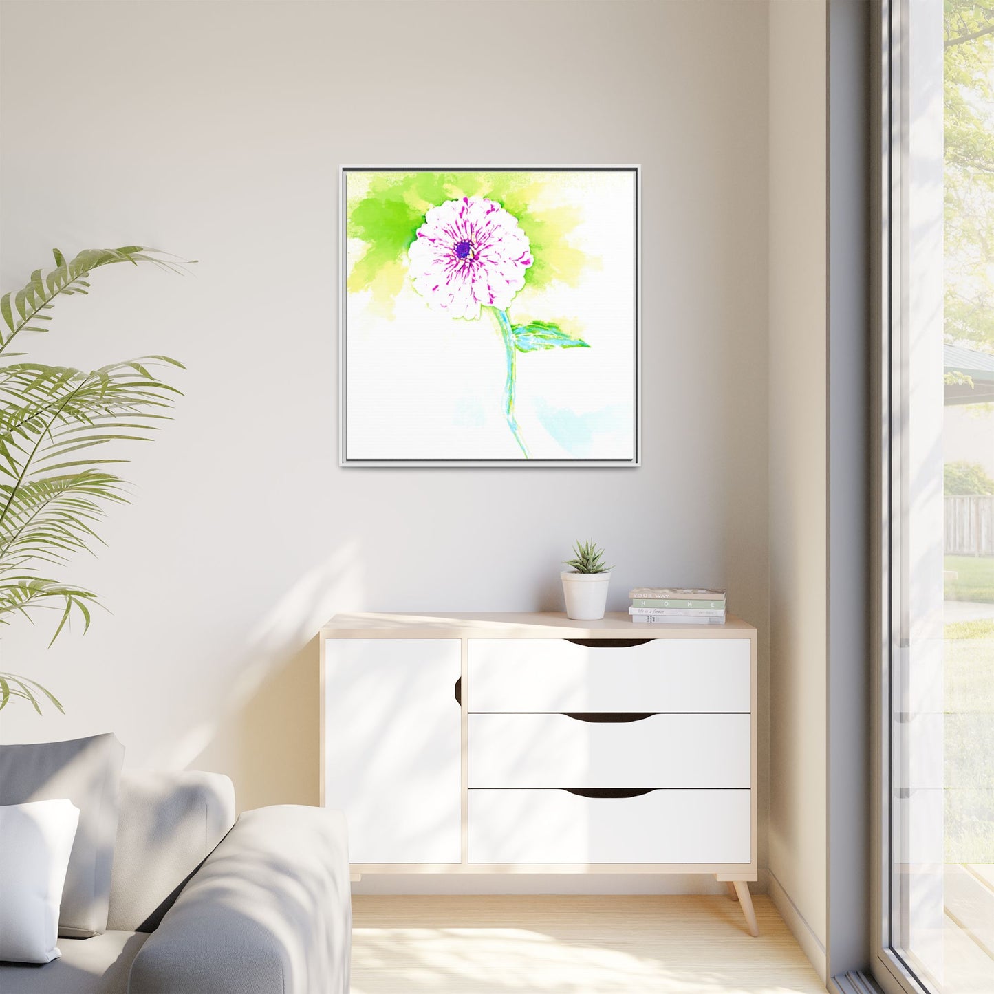 Zinnia Color Splash Matte Canvas Yellow Framed