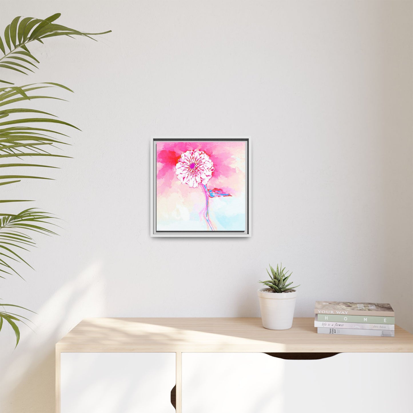 Zinnia Color Splash Matte Canvas Pink Framed