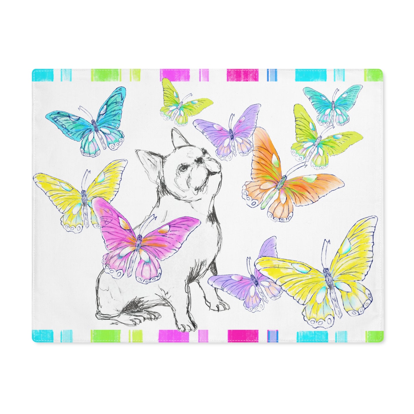 Dogi Butterfly Flutter Cotton Twill Placemat, Bulldog #3