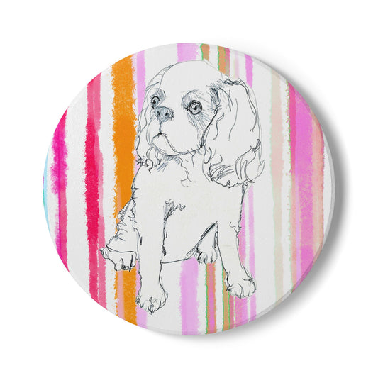 Dogi Fun Cocker Spaniel Doggie Ceramic Coaster in Multi-stripes