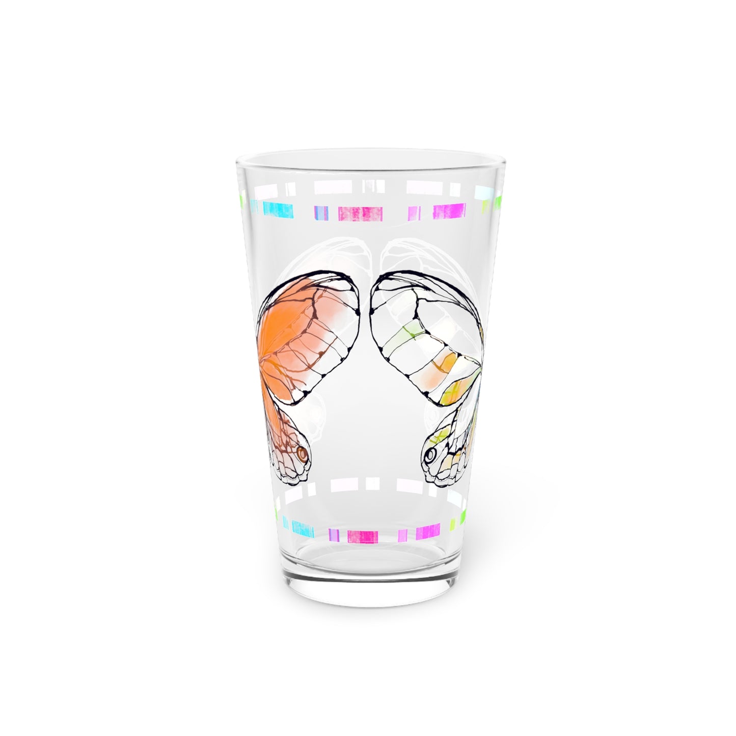 Butterfly Flutterstripe Pint Glass In Orange, 16oz
