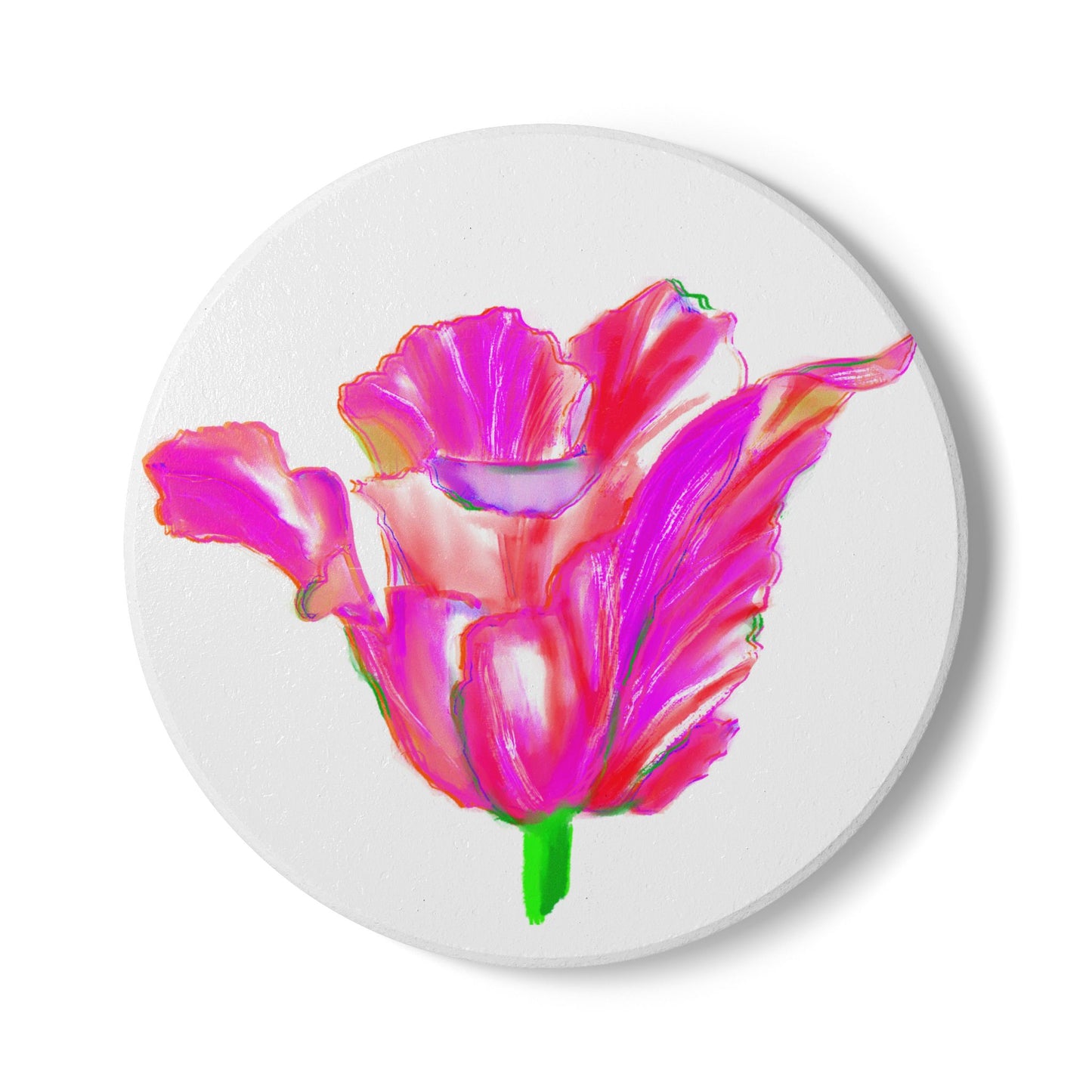 Tulip Love Ceramic Coaster in Fuchsia