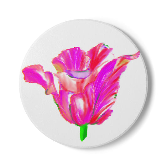 Tulip Love Ceramic Coaster in Fuchsia