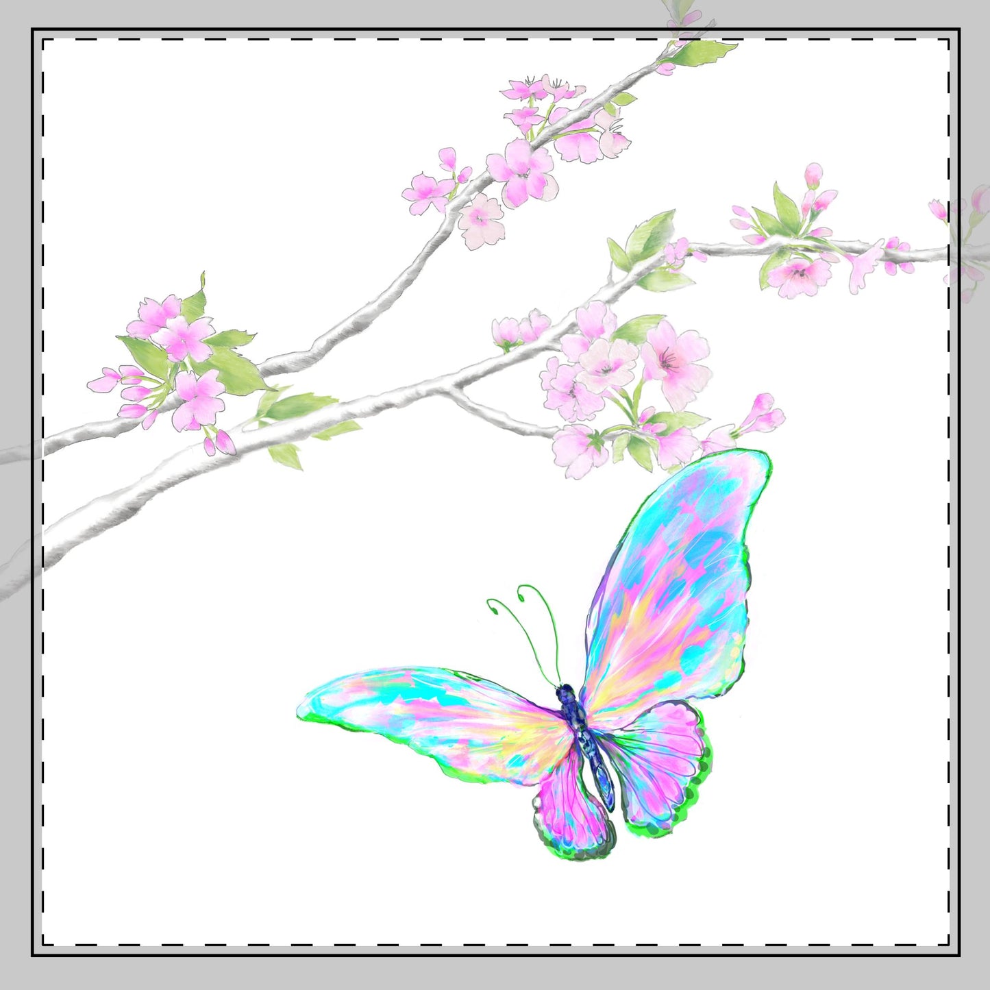 Butterfly Blossom Glide Cotton Twill Napkin in Blue/Pink, Creamier White, #1