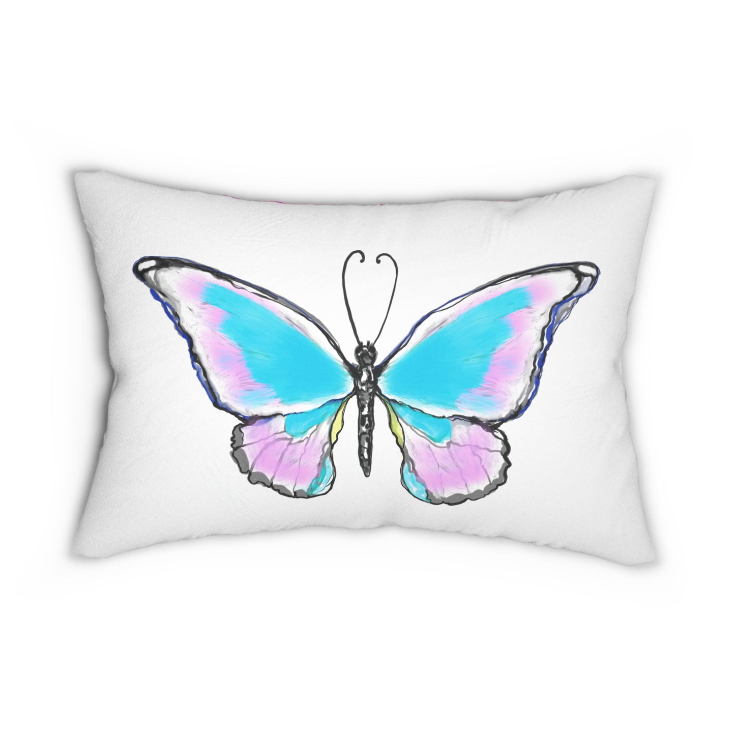 Blossom Glide Single Spun Polyester Lumbar Pillow Large Aqua Butterfly on the back, Spun Polyester Lumbar Pillow