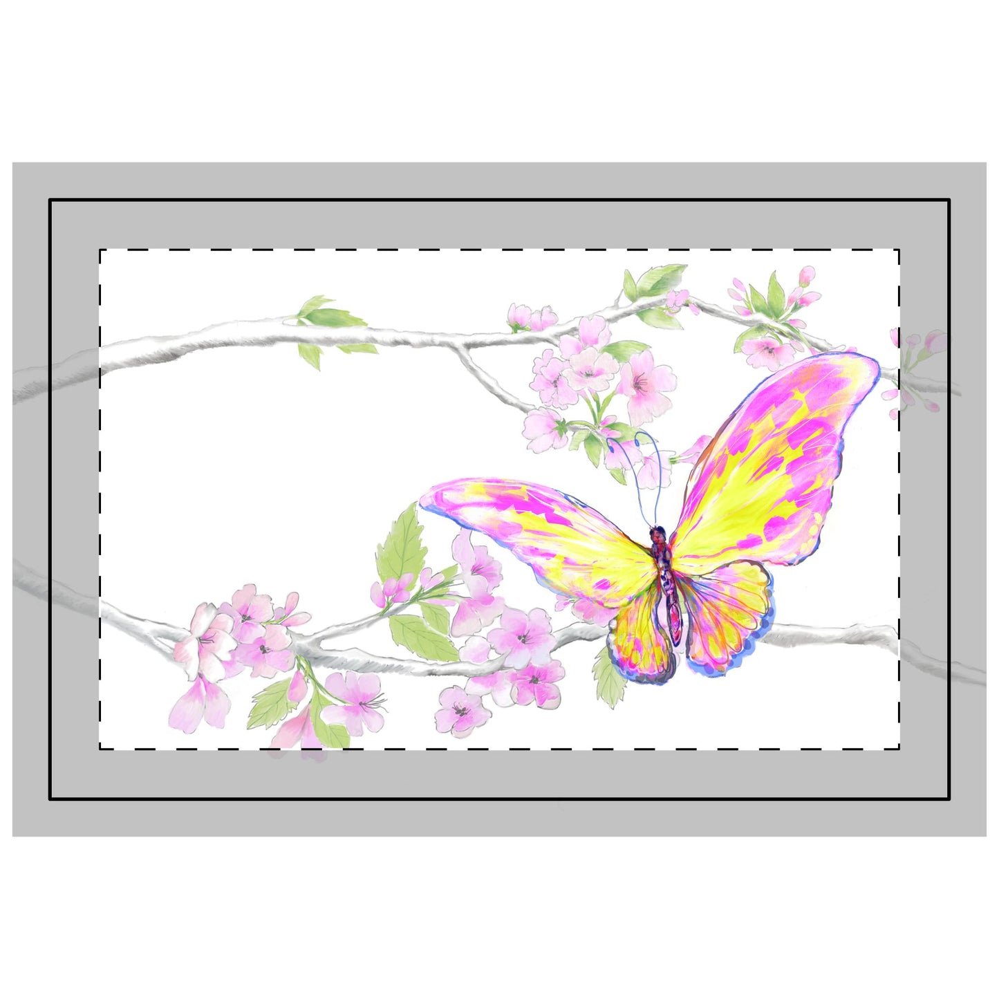 Butterfly Blossom Glide, Quilted Placemat Polyester, Pink, Background Fabric Brighter White, #4
