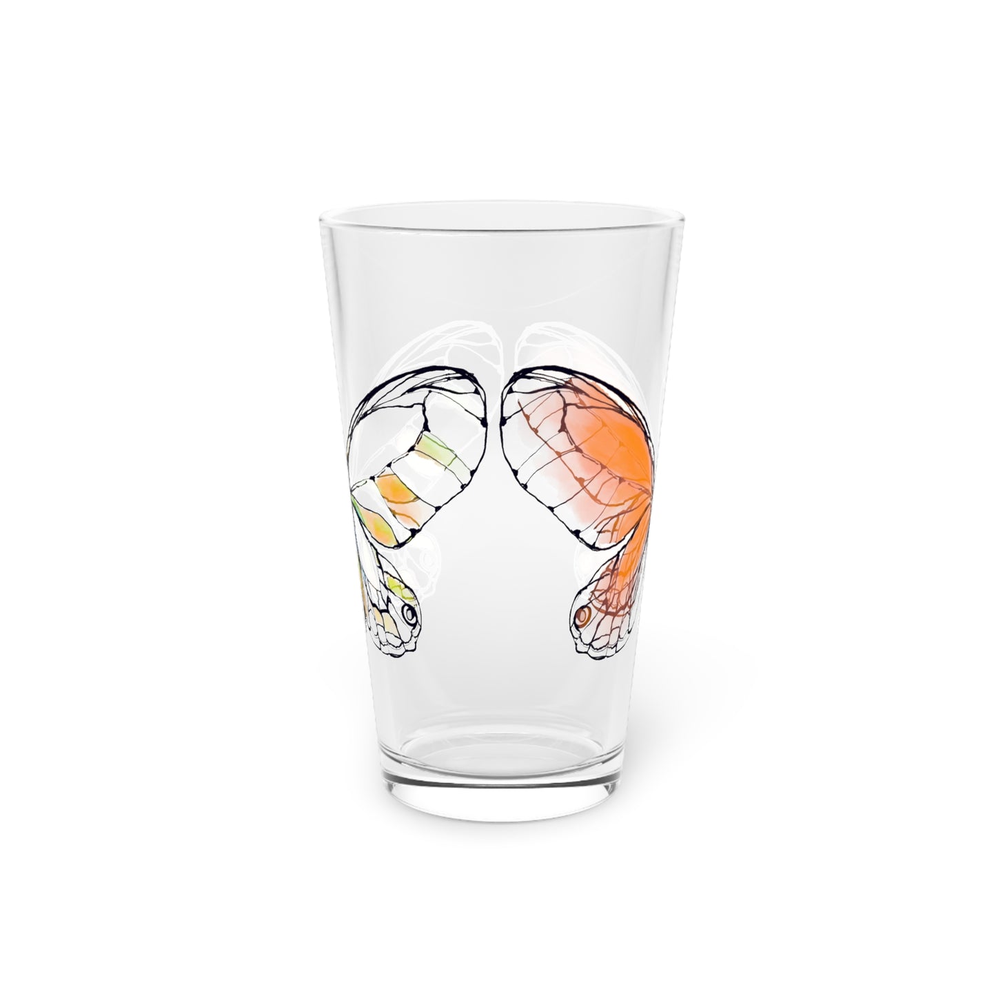 Butterfly Blossom Romp Pint Glass In Orange, 16oz