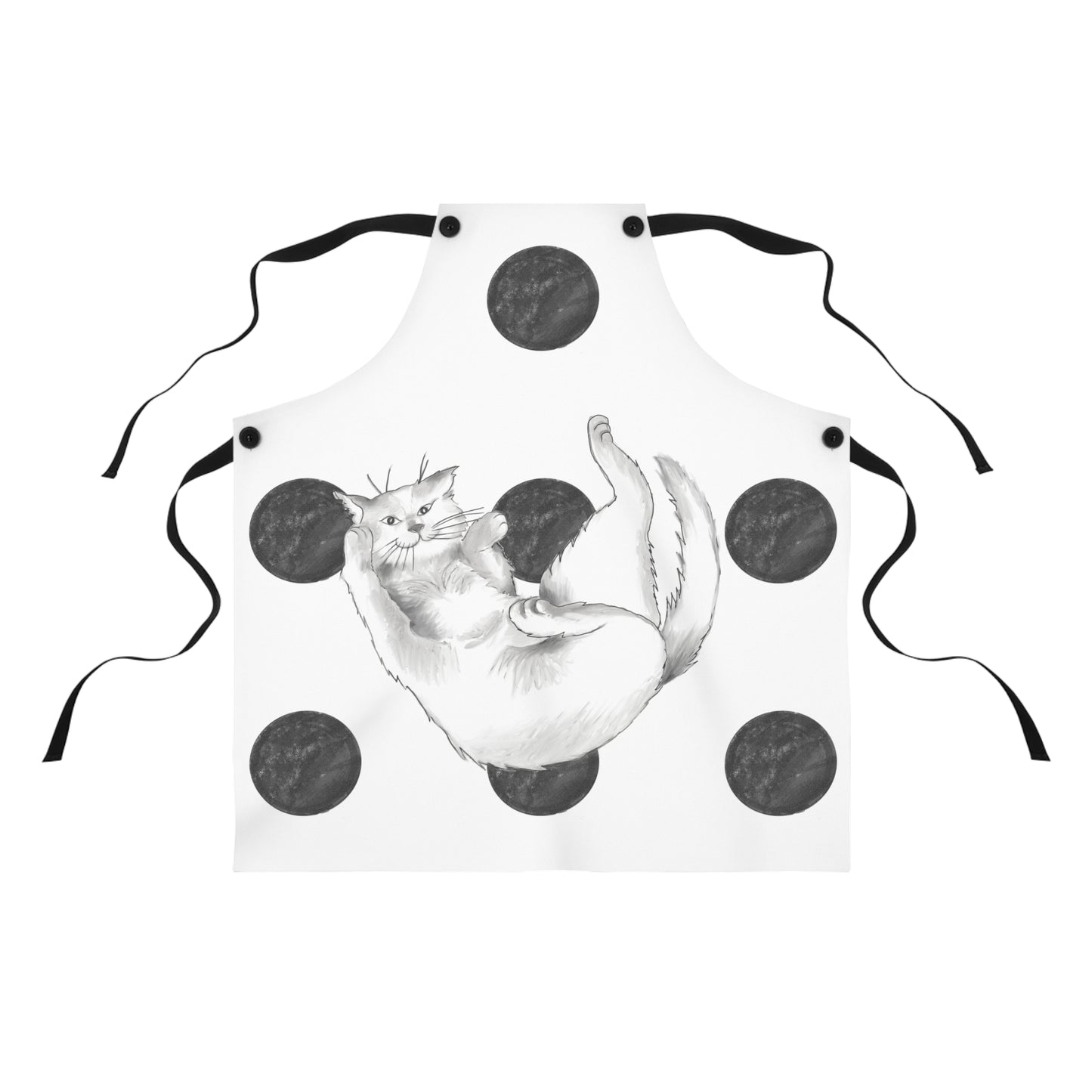 Kitty Fun, Apron, Black Polka Dots