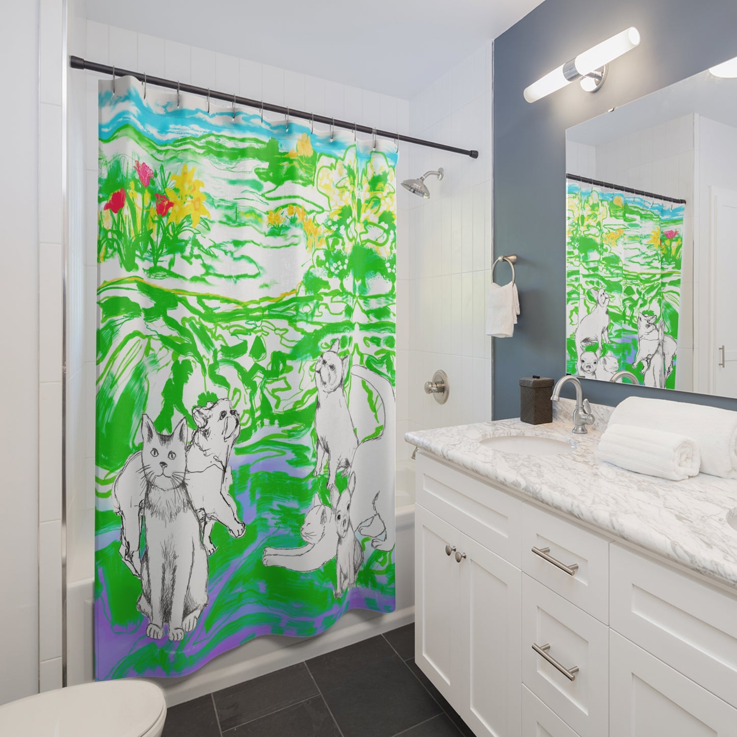 Colorful Cats and Dogs Shower Curtains