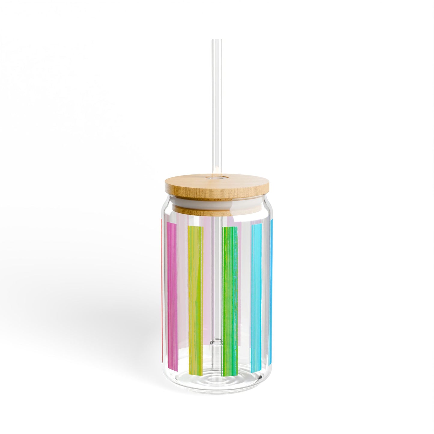 Rainbow Stripe Sipper Glass, 16oz