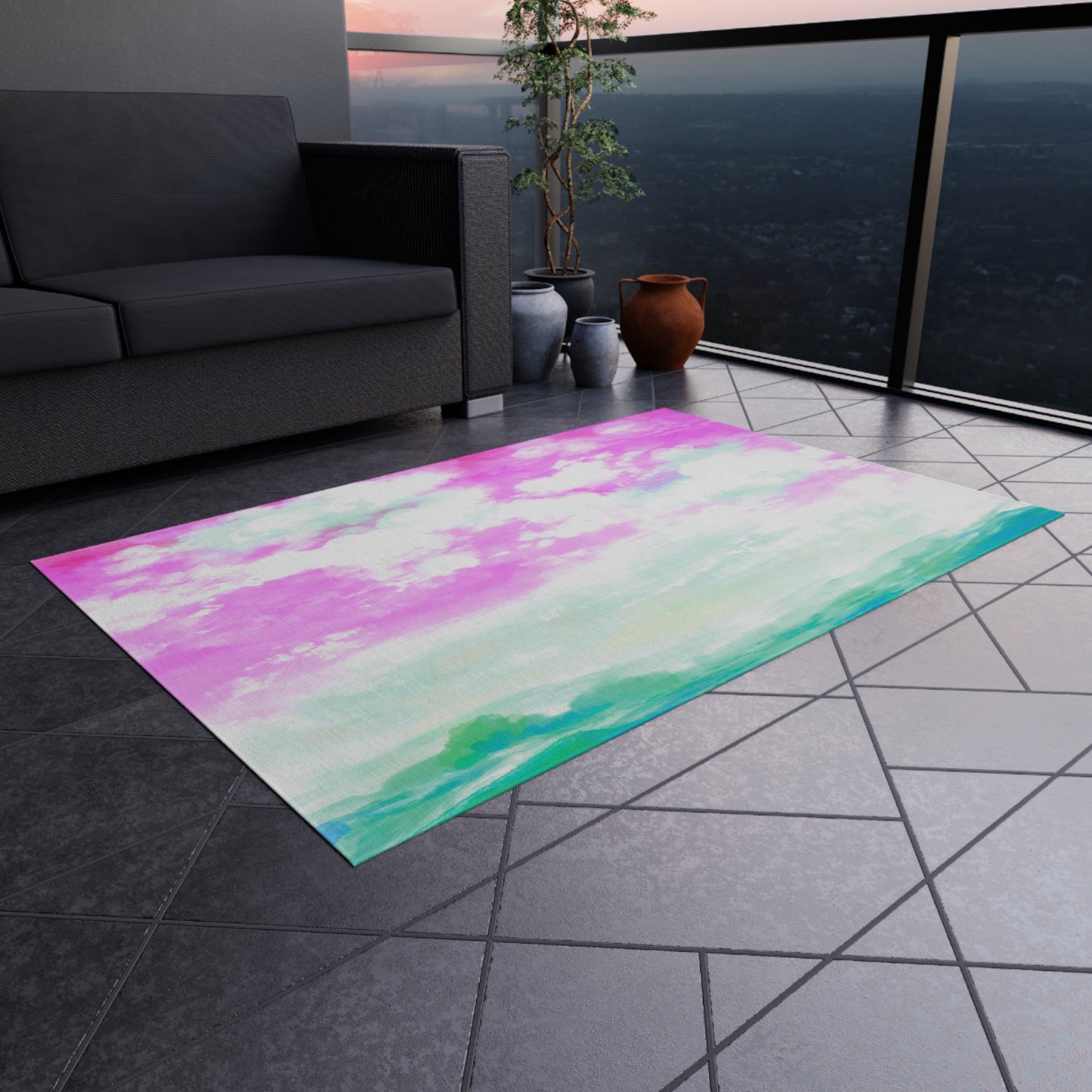 Joyful Landscapes Indoor/Outdoor Rug, Pink, Non-Slip