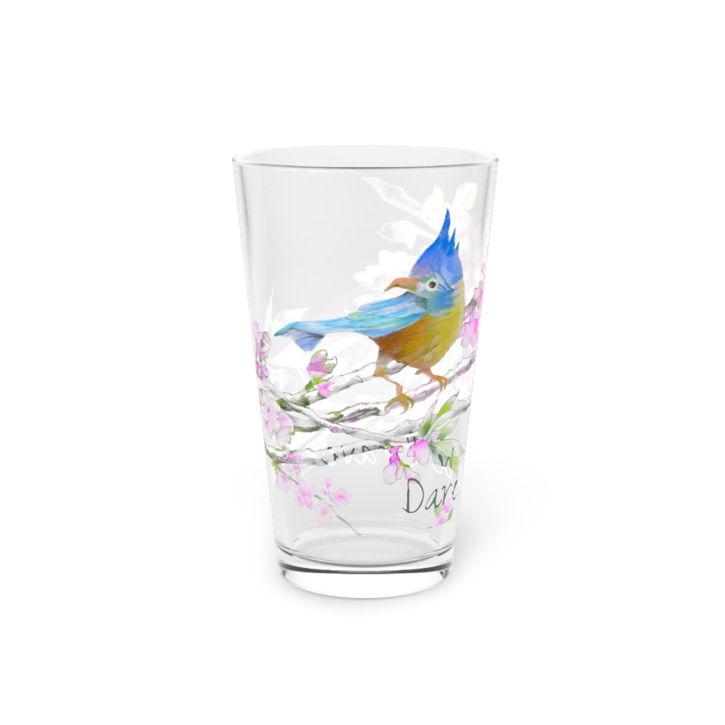 Pint Glass Cherry Chirp "Dare to be Brave"