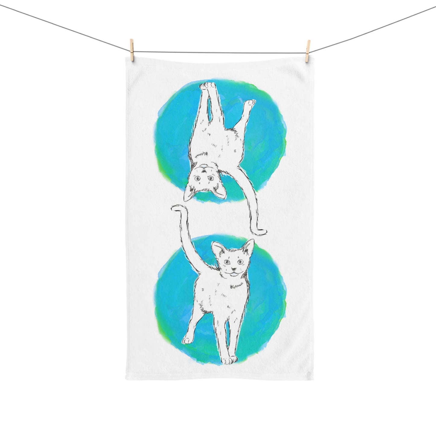 Kitty Fun Hand Towel Aqua Polka Dots
