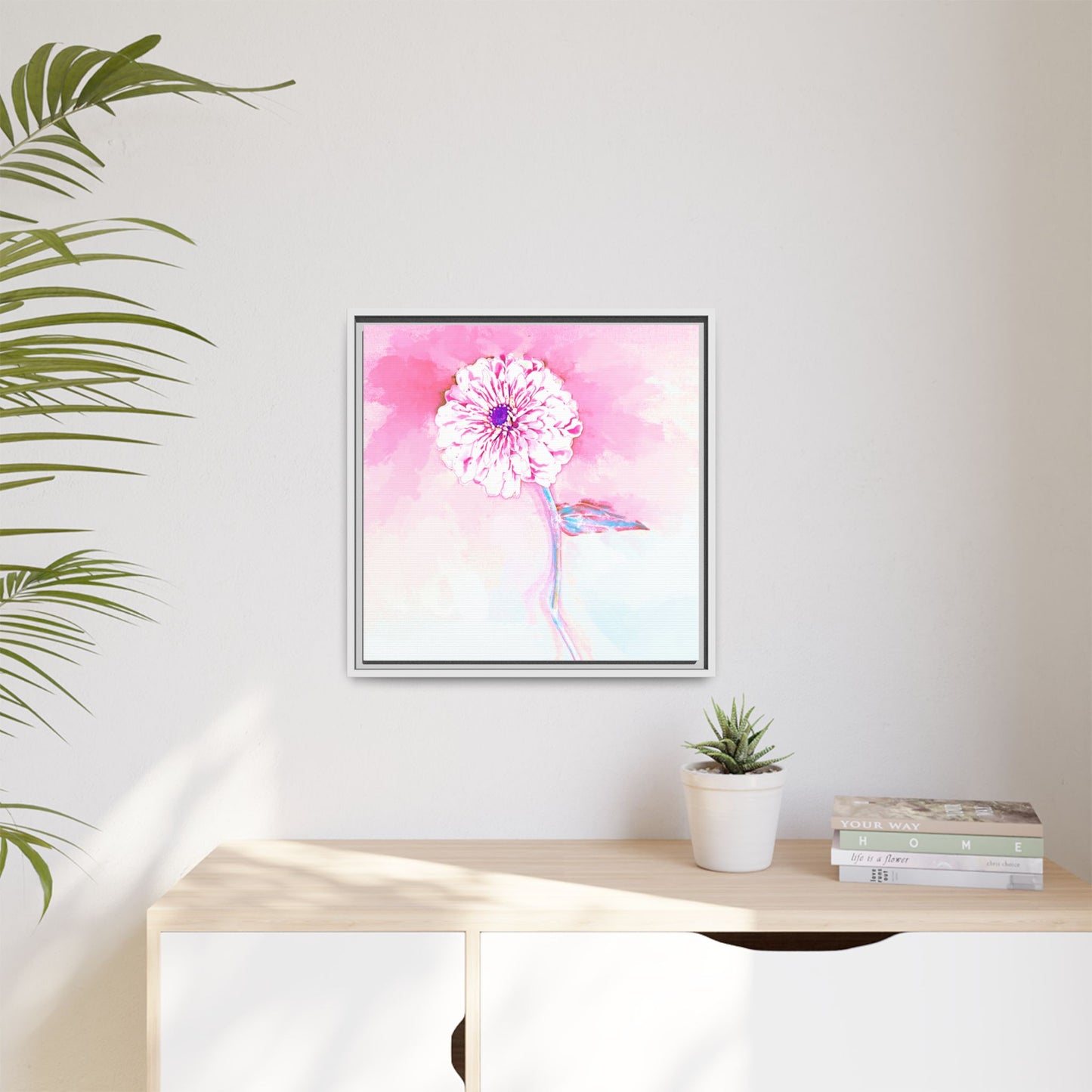 Zinnia Color Splash Matte Canvas Light Pink Framed