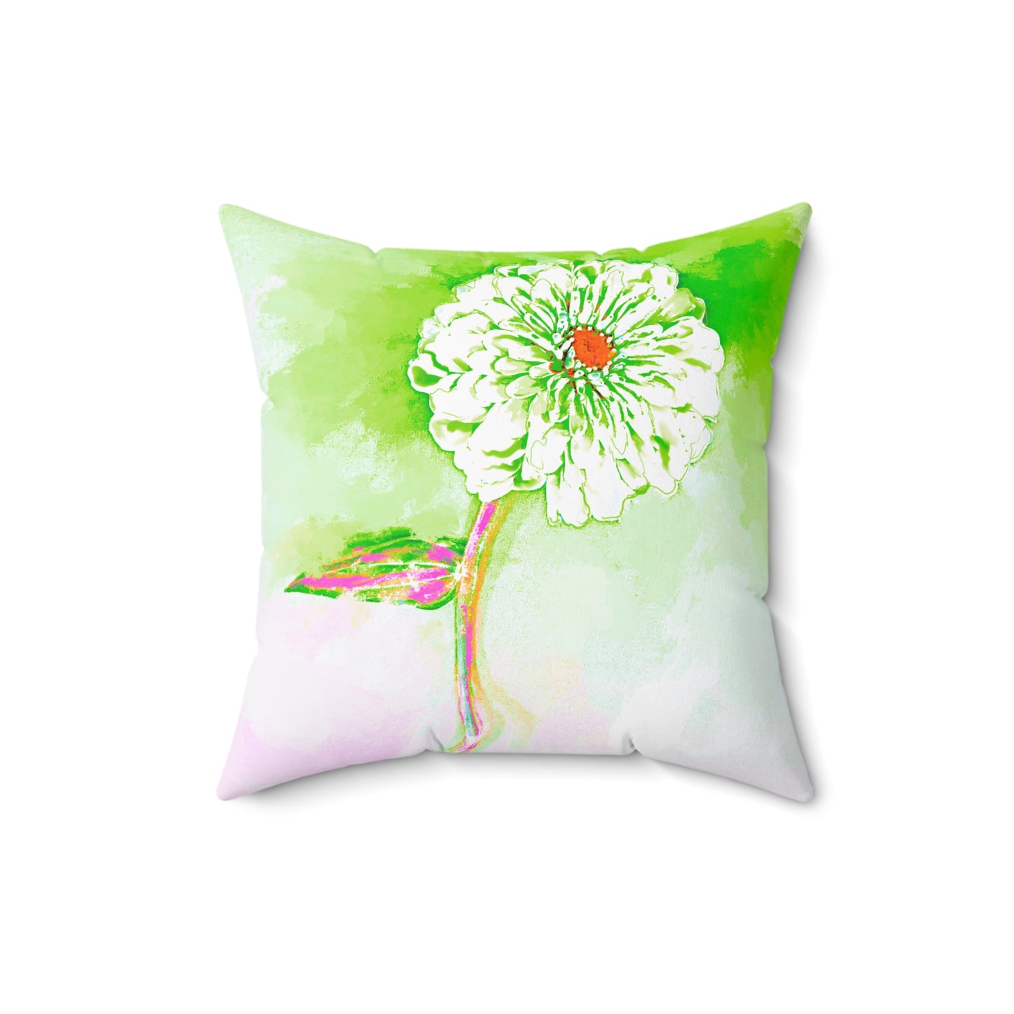 Zinnia Quiet Reflection Spun Polyester Square Pillow in Green, "God is sovereign and I am pleased"