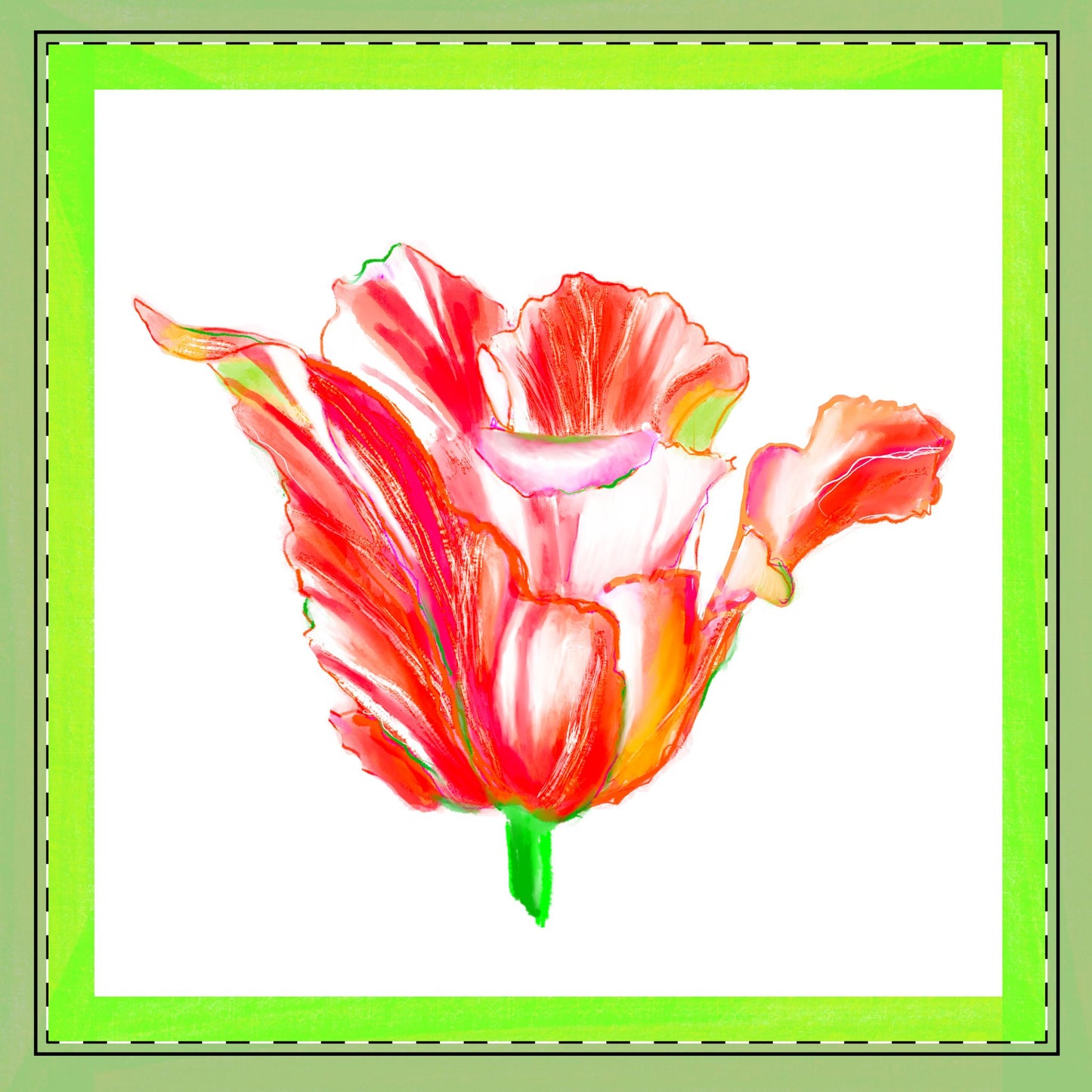 Tulip Love Poly Twill Napkin Spring Green border