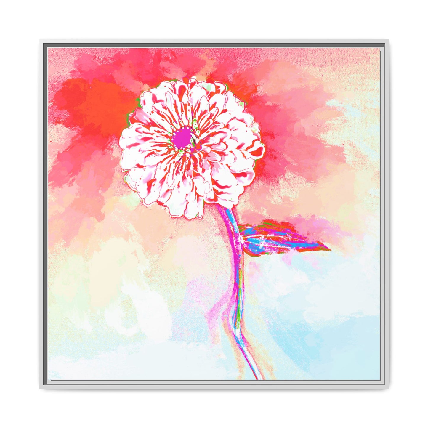 Zinnia Color Splash Matte Canvas Red Framed