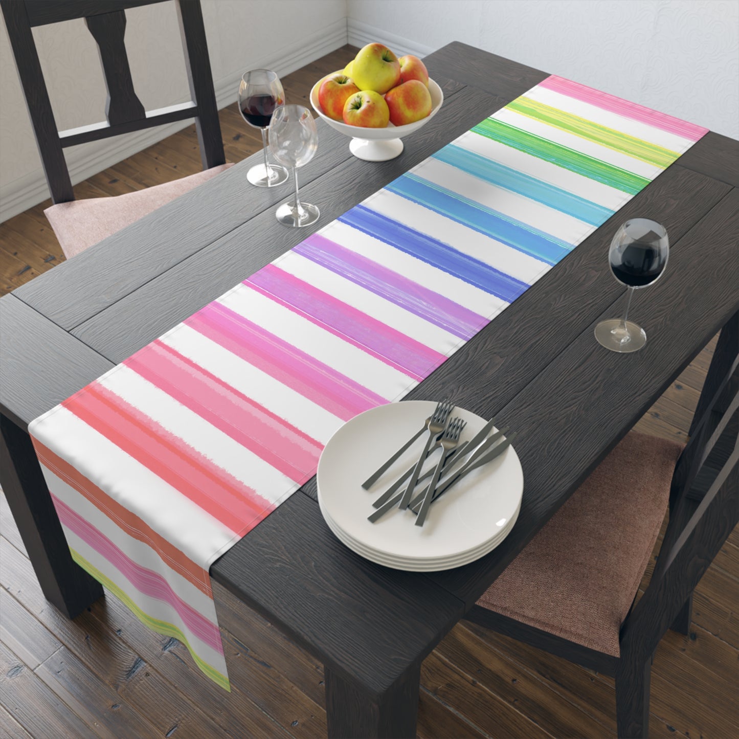 Watercolor Stripe Table Runner, Multi color 16" x72"