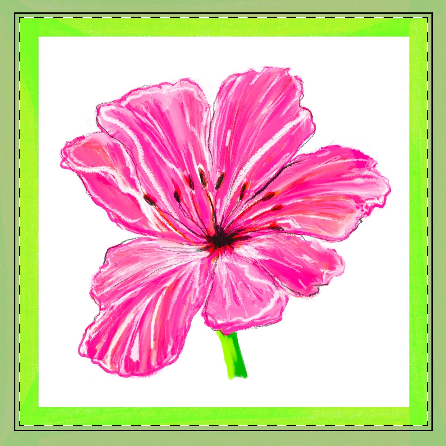 Tulip Love Poly Twill Napkin Spring Green border