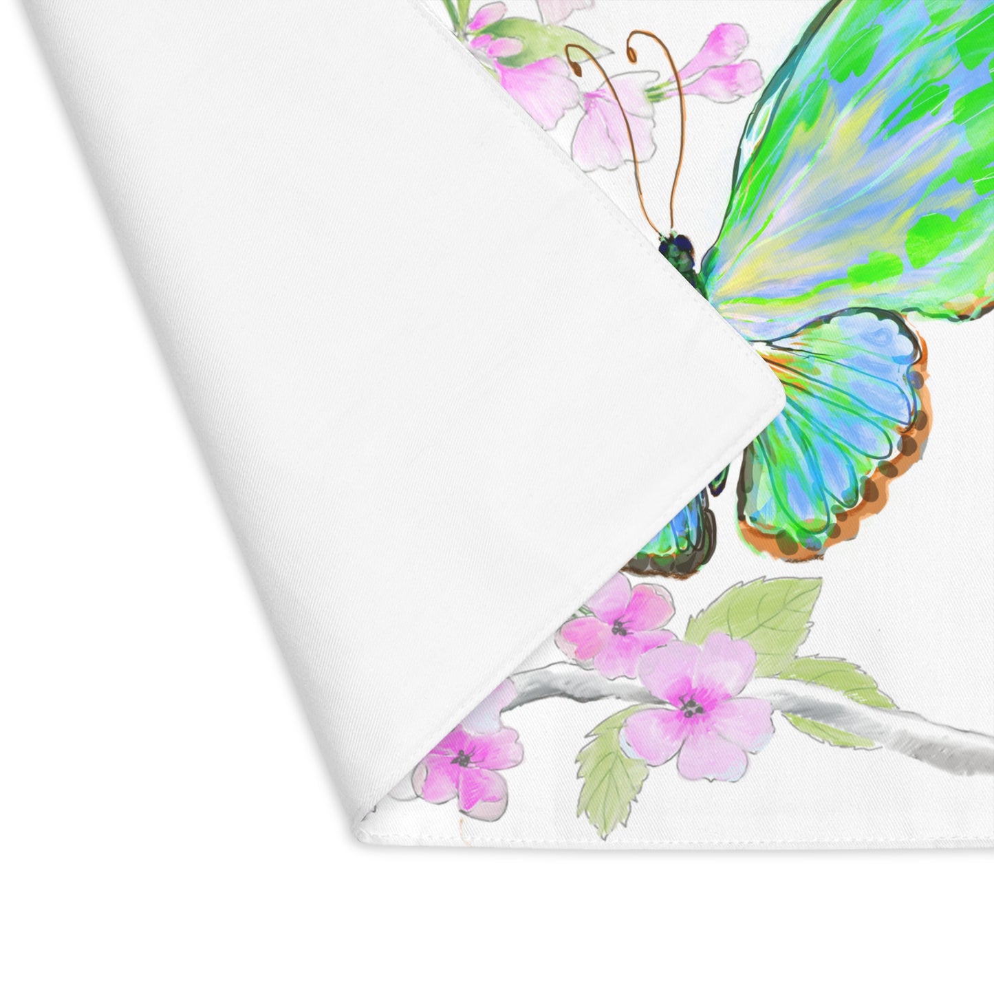 Butterfly Blossom Glide Cotton Twill Placemat, Creamier White, 1pc Green, #2
