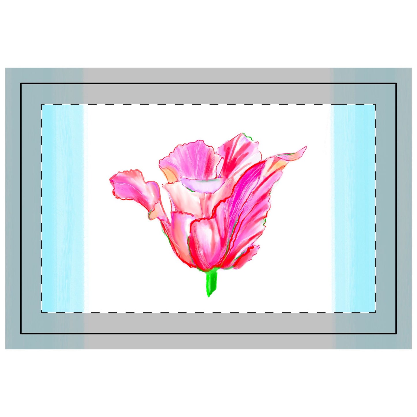 Tulip Love Polyester Quilted Placemat in Raspberry and Pink with Blue Striped edges