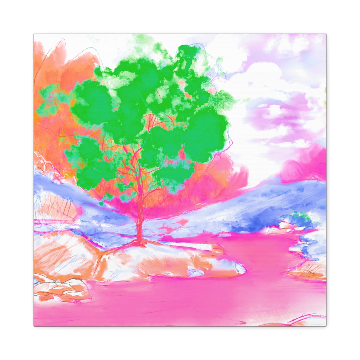 Joyful Landscape Matte Canvas, Stretched, 1.25" Med Green, Raspberry, Orange