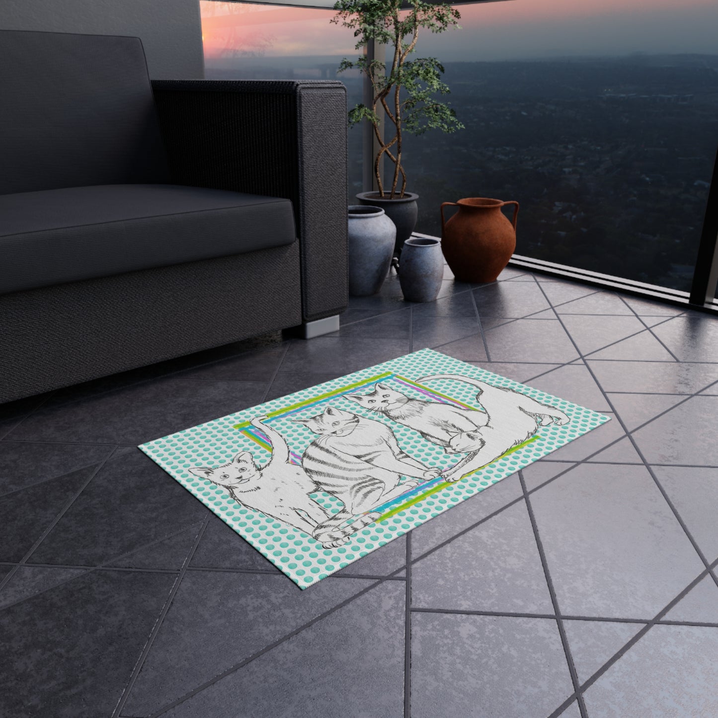 Kitty Fun indoor/Outdoor Rug aqua
