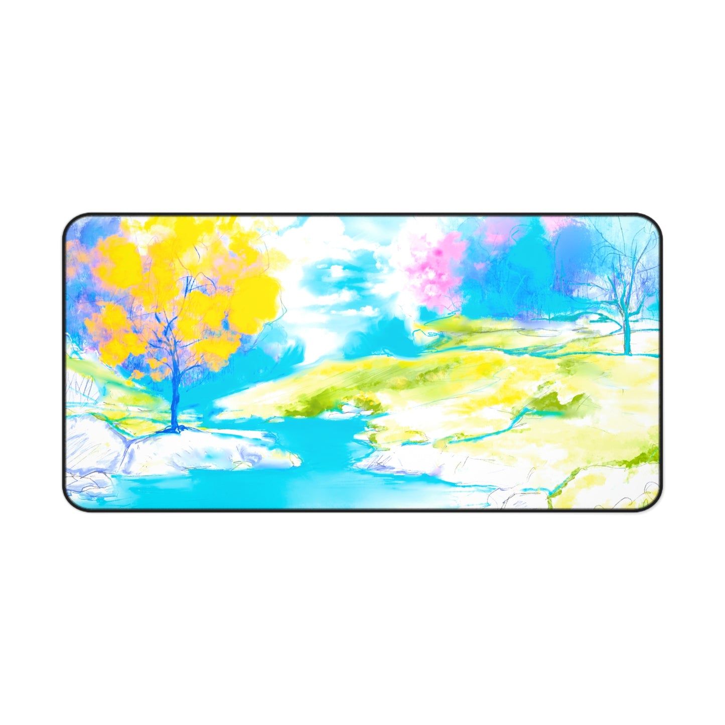 Joyful Landscapes Desk Mat, Yellow and Blue