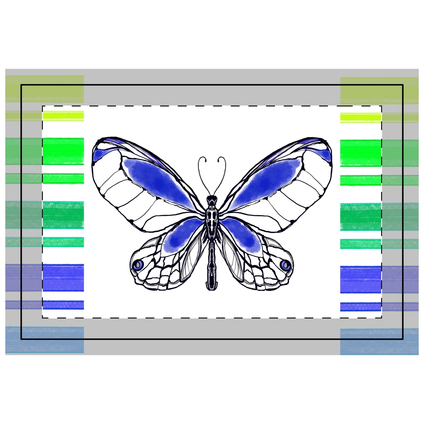 Butterfly Flutterstripe Poly Quilted Placemat, Royal Blue, Fabric Background Bright White #1