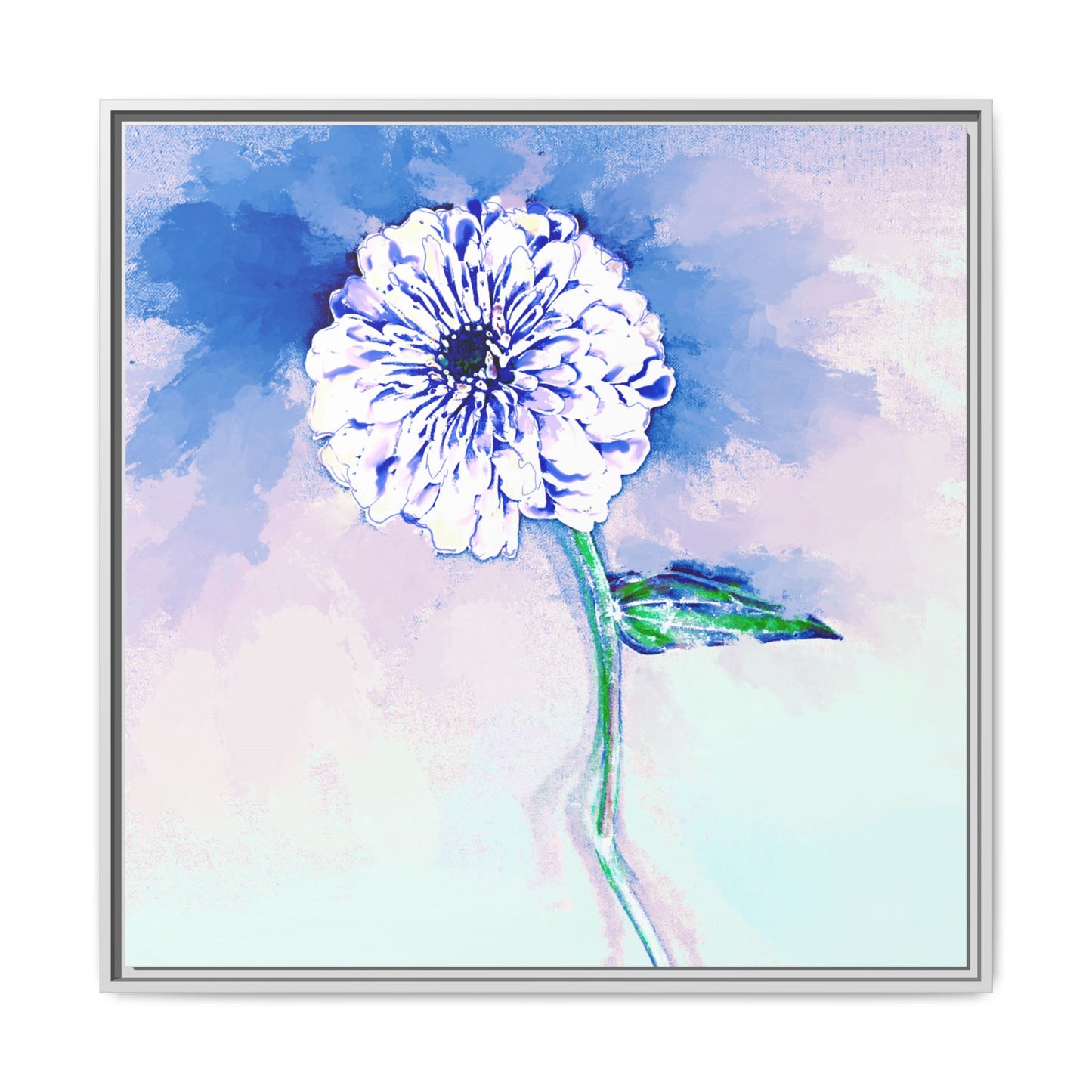Zinnia Color Splash Matte Canvas Blue Framed