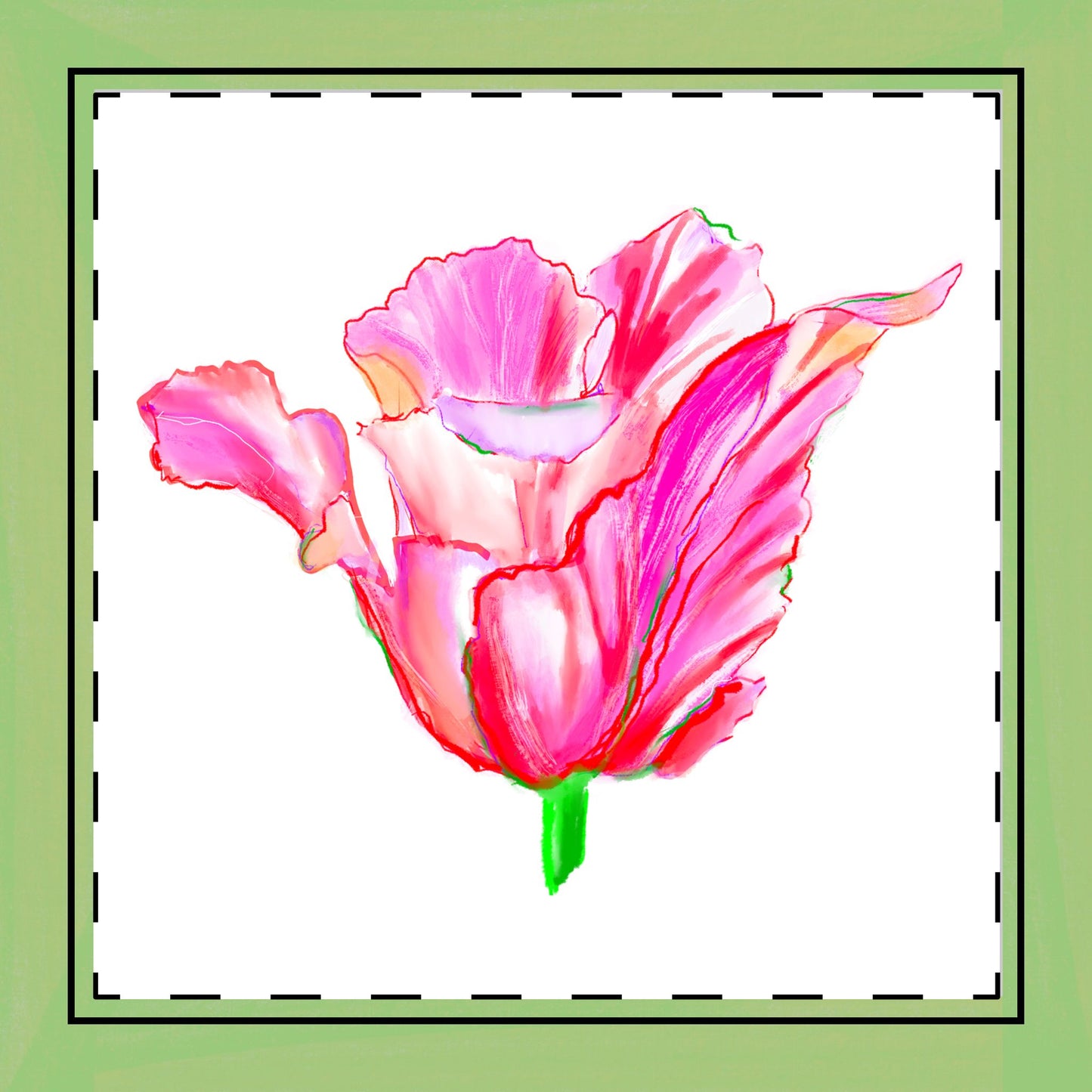 Tulip Love Poly Twill Napkin Spring Green border