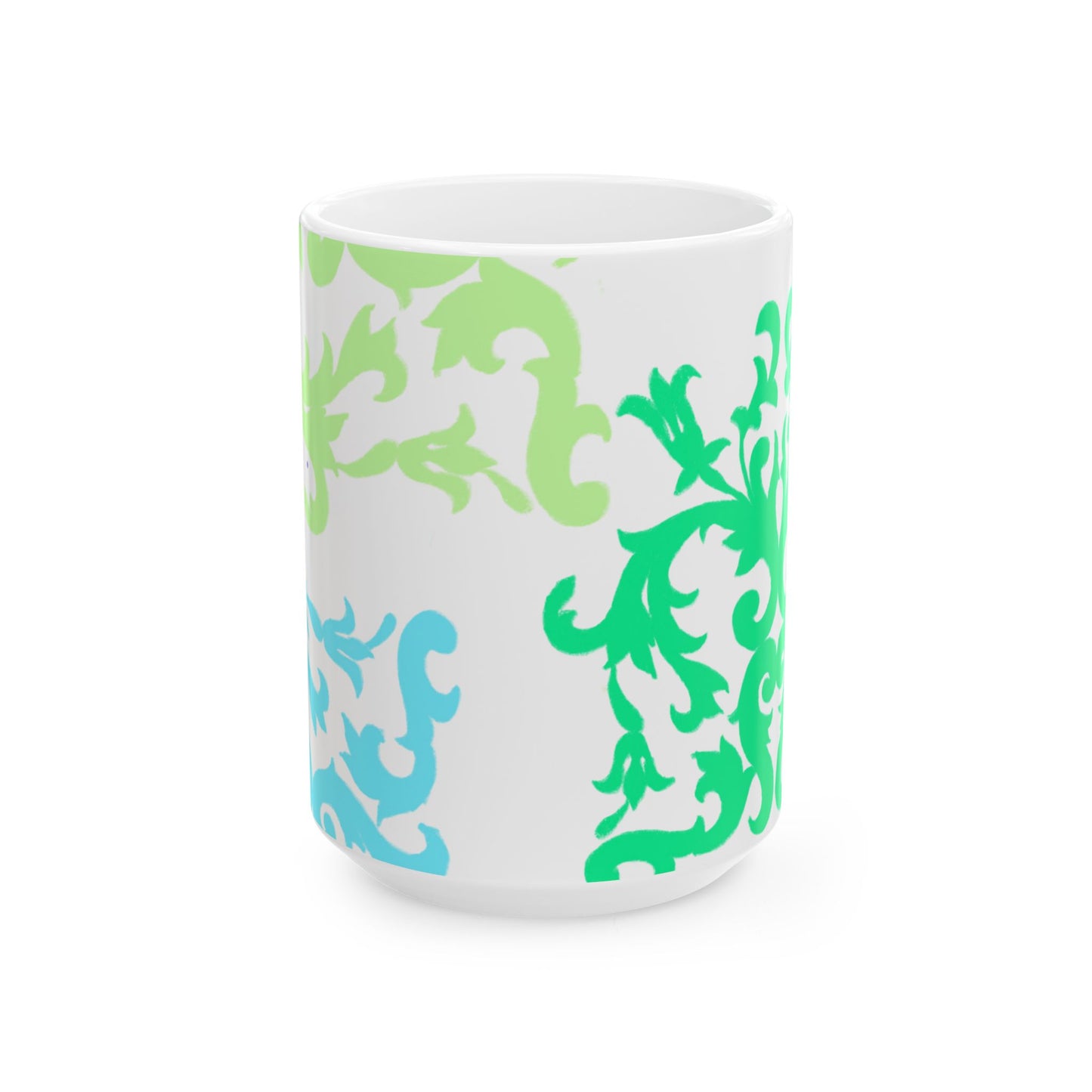 Scrollwork Ceramic Mug Green Aqua