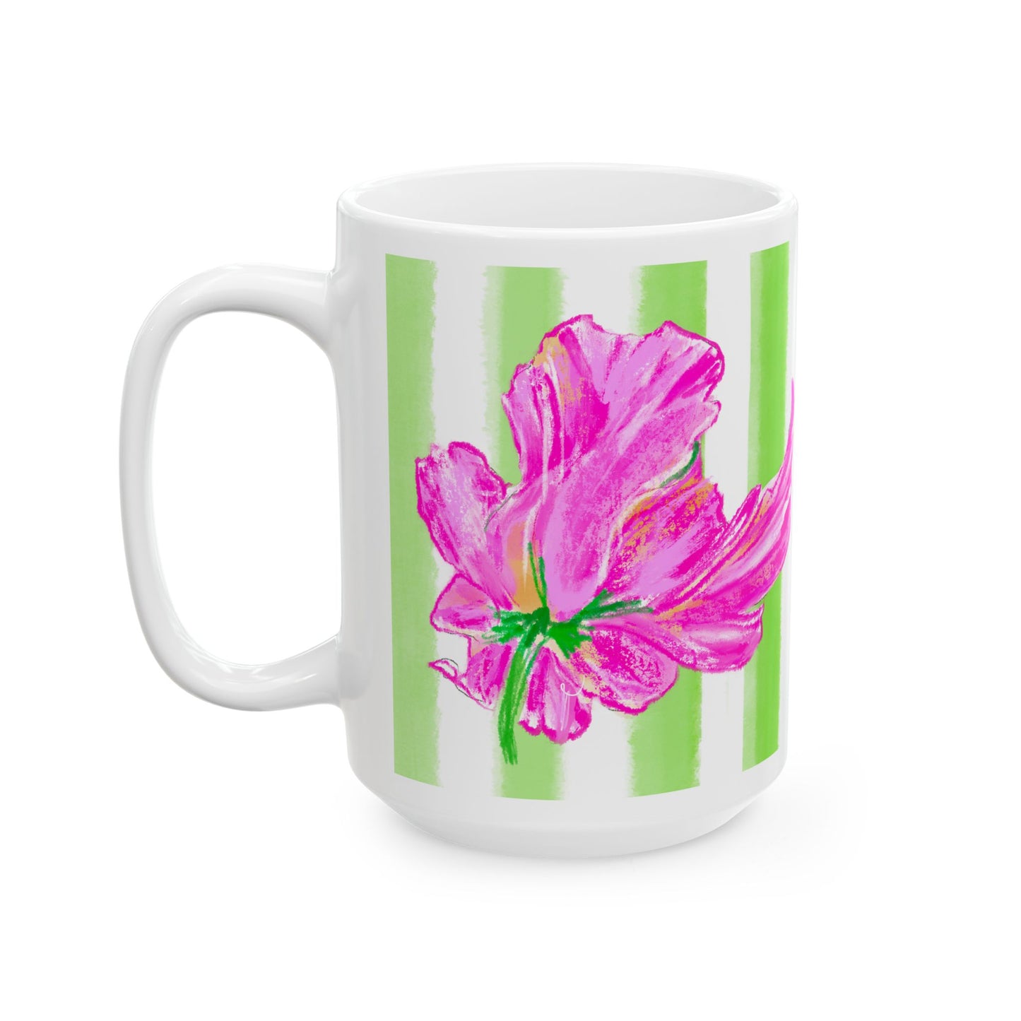 Dancing Tulips Mug Lime-Green Raspberry