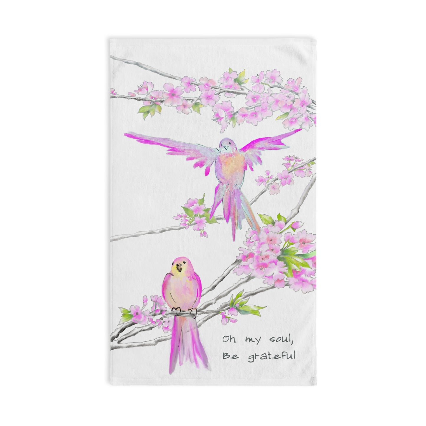 Cherry Chirp Hand Towel Oh my soul Be grateful