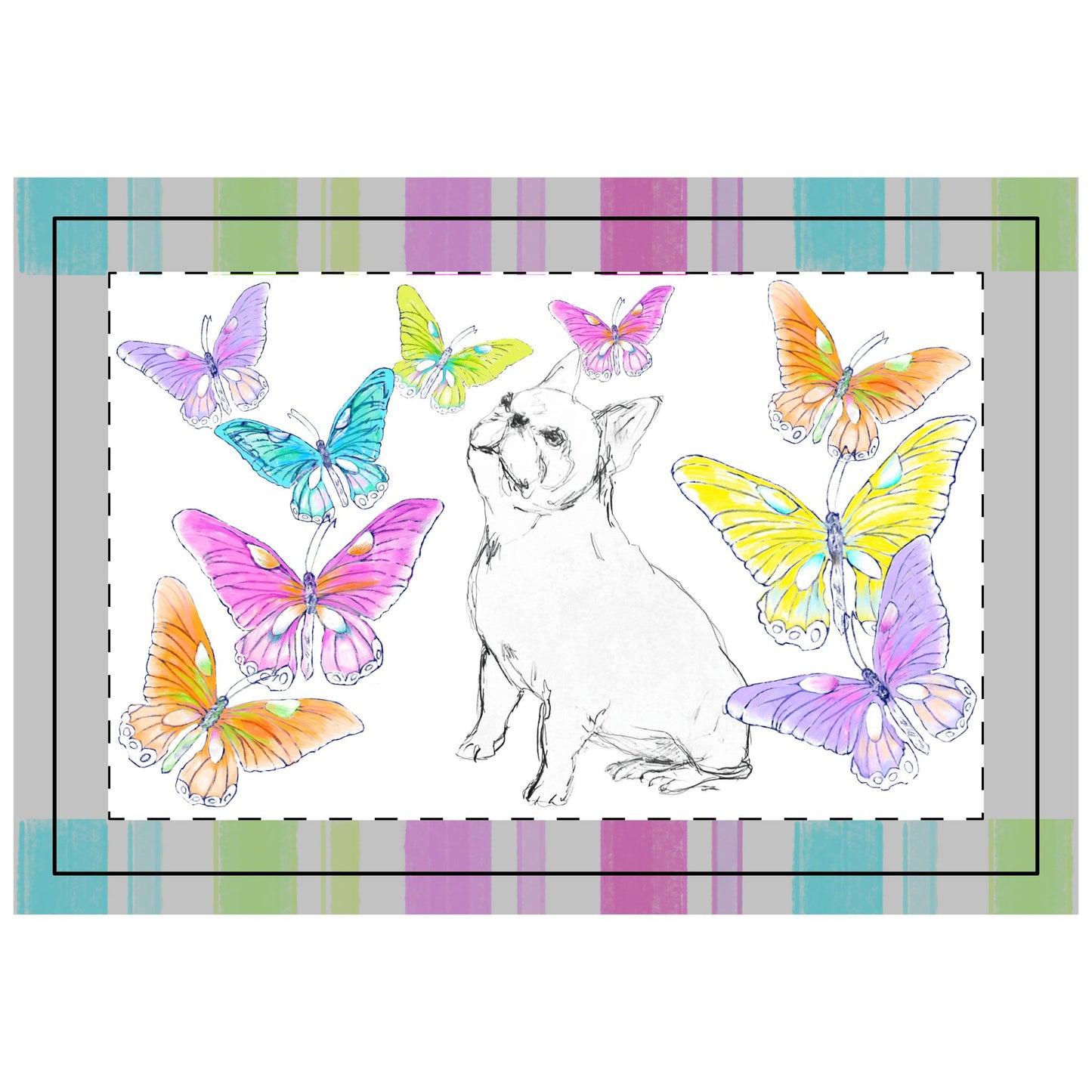 Dogi Butterfly Flutter Poly Quilted Placemat, Bulldog #1