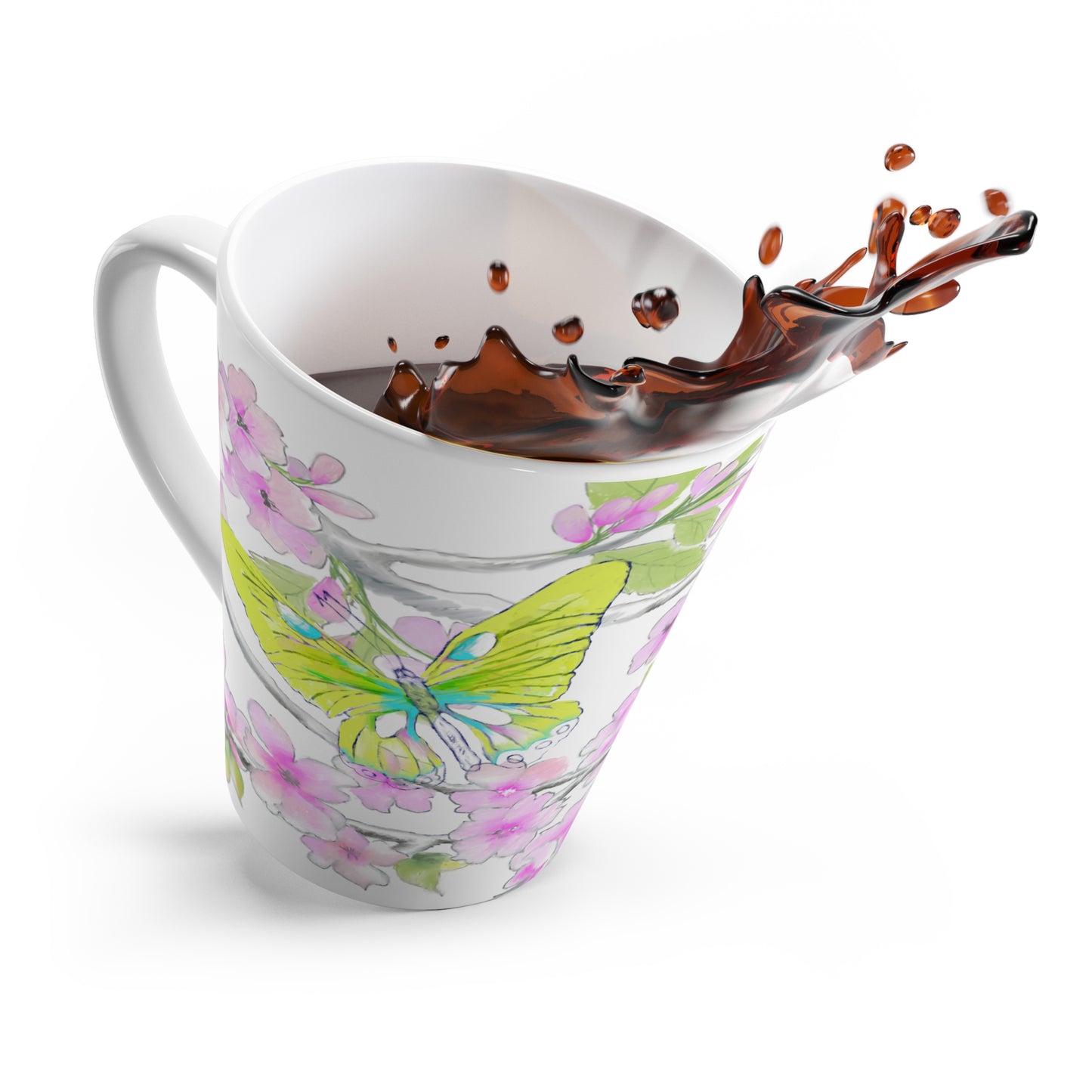 Butterfly Swing Latte Mug, Aqua, Yellow, Green