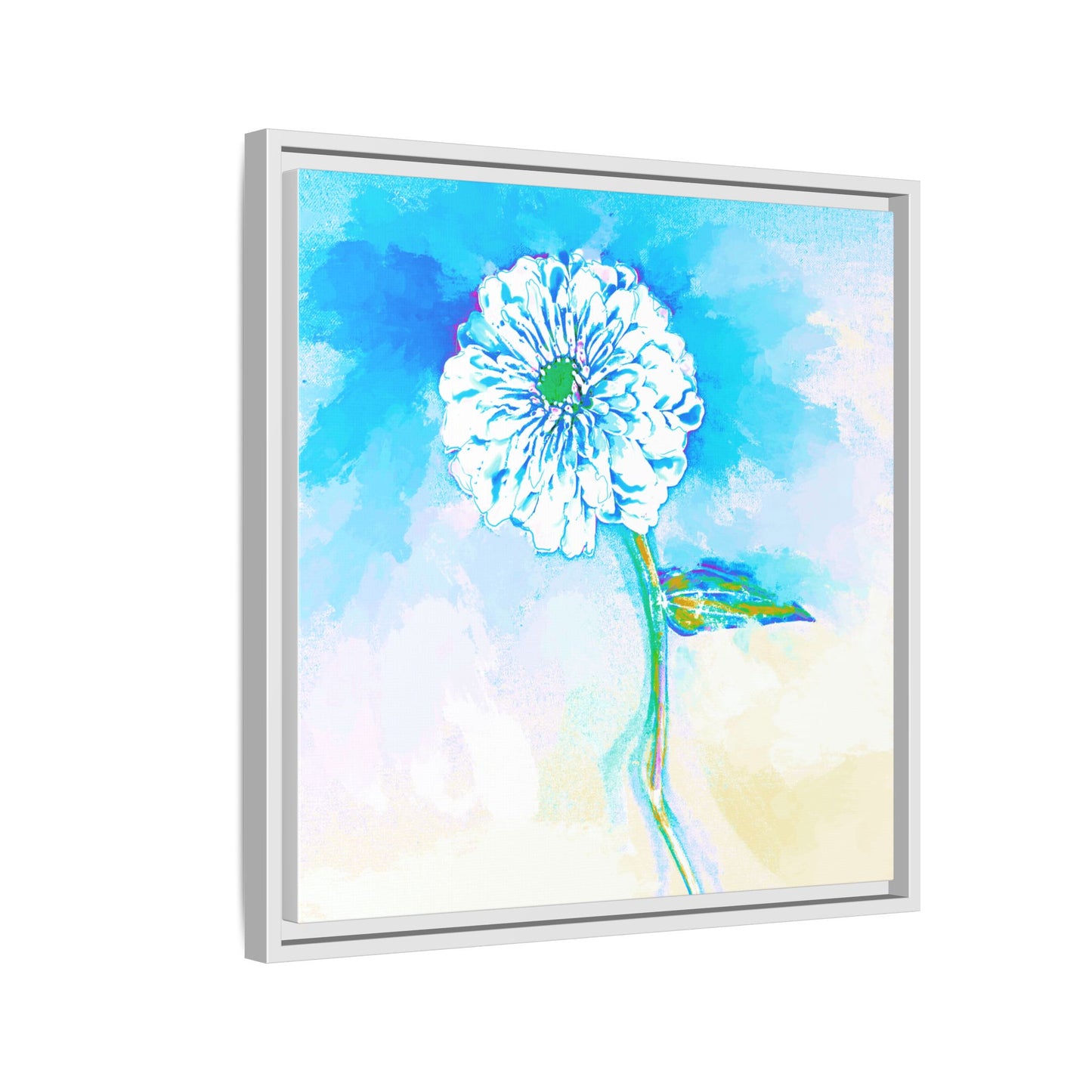 Zinnia Color Splash Matte Canvas Blue Aqua Framed