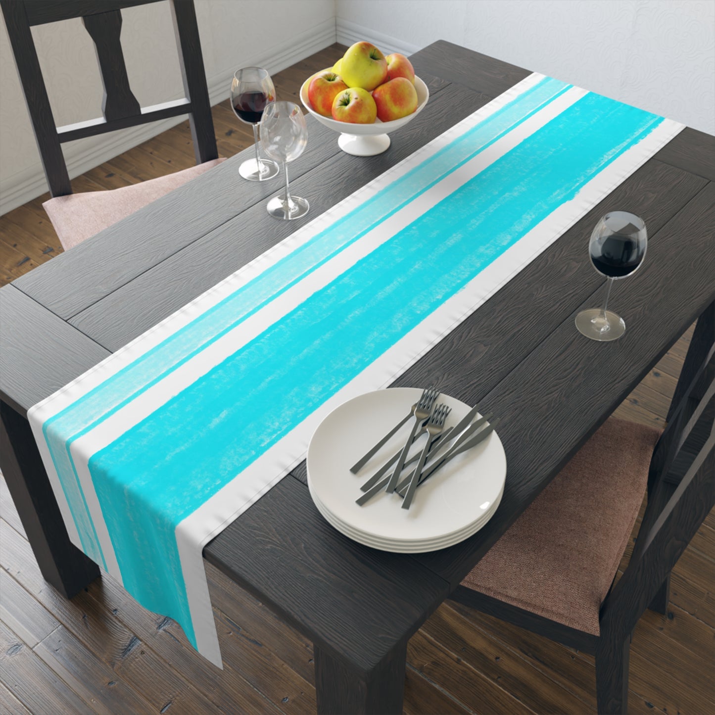 Mega Stripe Table Runner (Cotton Creamy White OR  Poly Bright White) Aqua