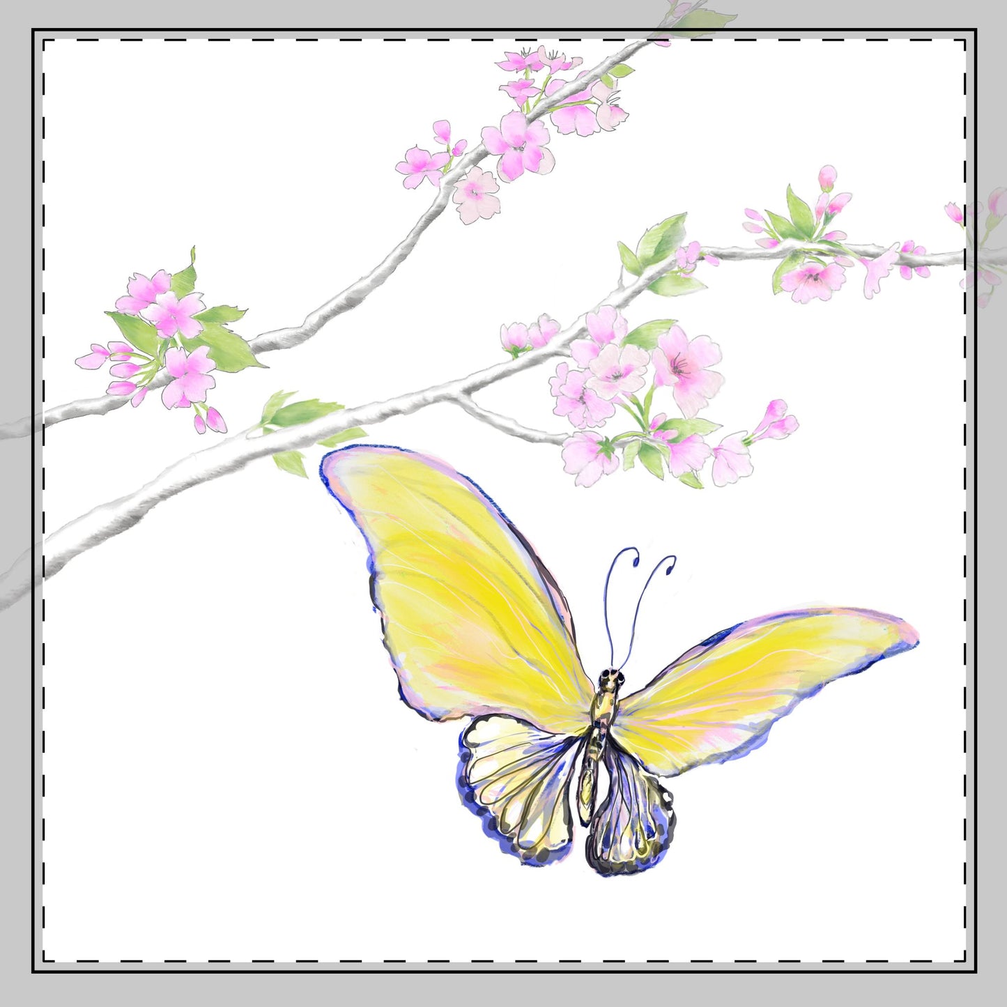 Butterfly Blossoms Glide Poly Twill Napkin in Yellow, Background in Brighter White, #8