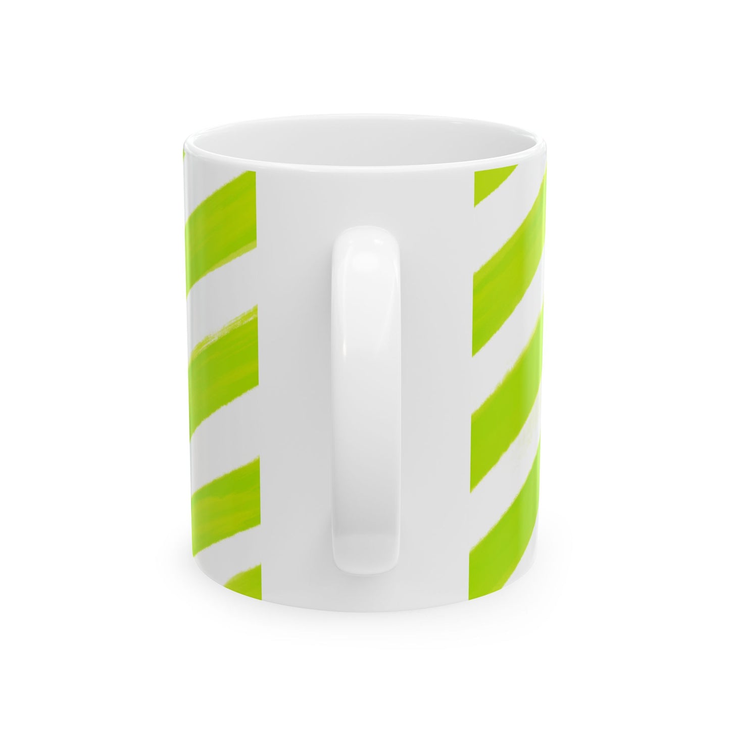 Diagonal Stripe Ceramic Mug in Lime Green, 11oz