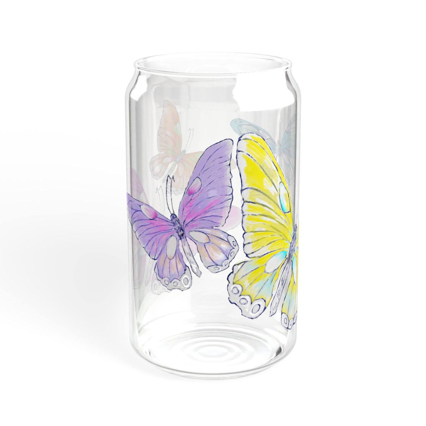 Butterfly Swing, Largest Butterfly is Yellow, Sipper Glass, 16oz, Choose With or Without lid