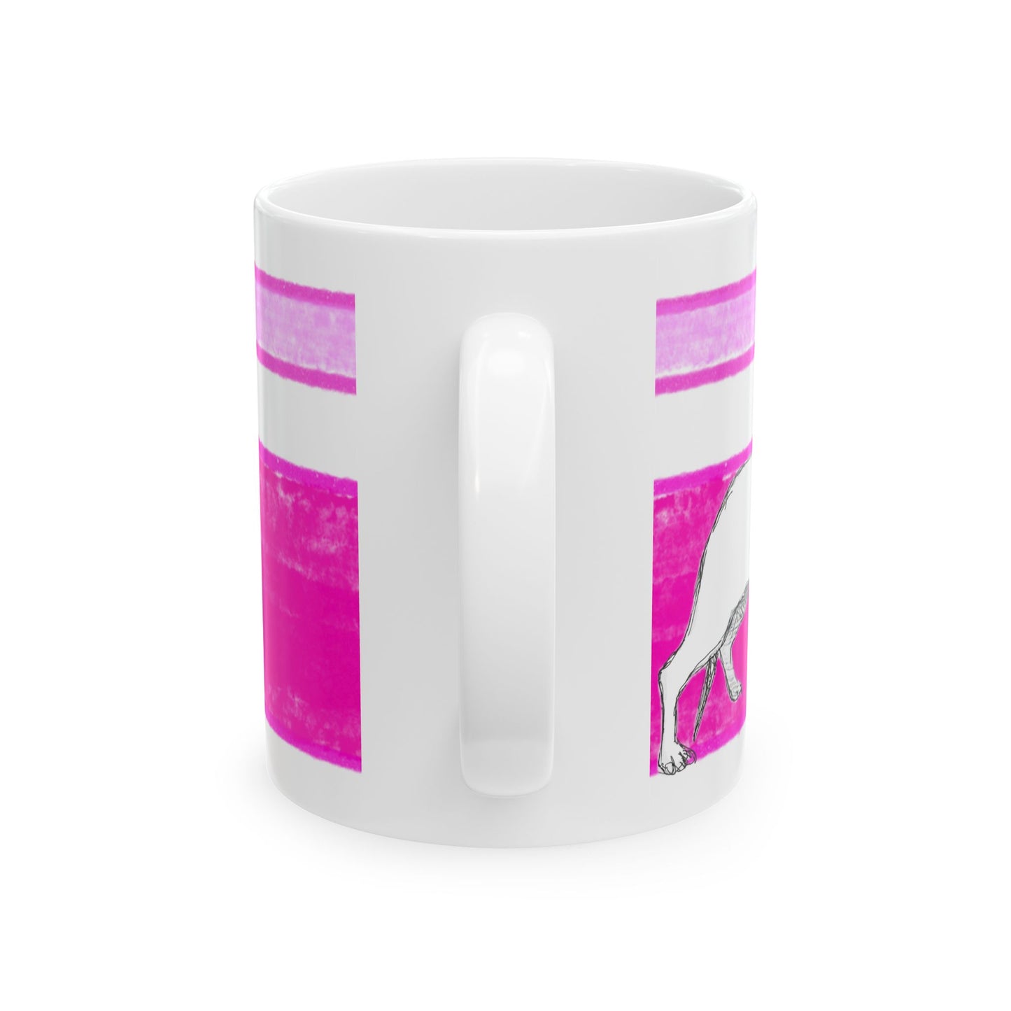 Mega Stripe Dogi Butterfly Flutter Ceramic Mug, (11oz, 15oz),  Raspberry Pink Dachshund