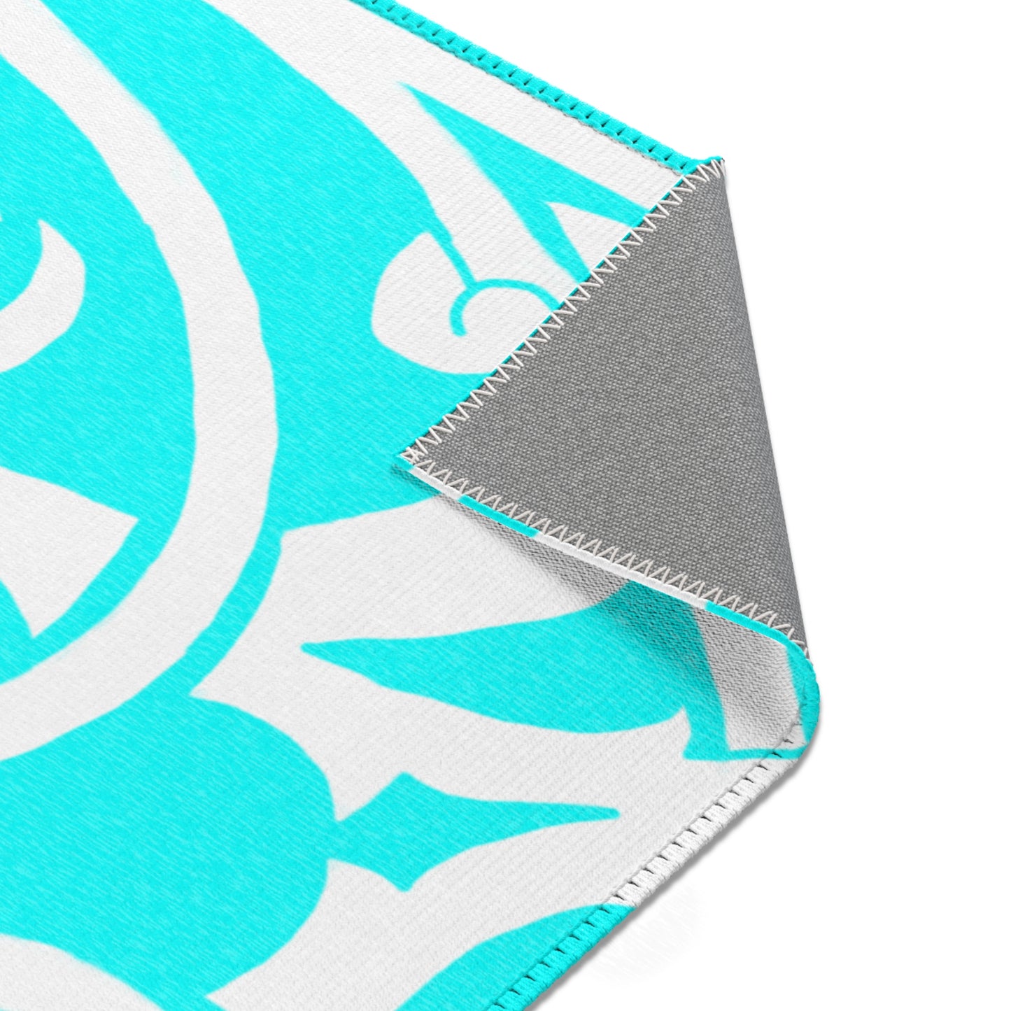 Scrollwork Indoor/Outdoor Rug Aqua "Sola Fide..."