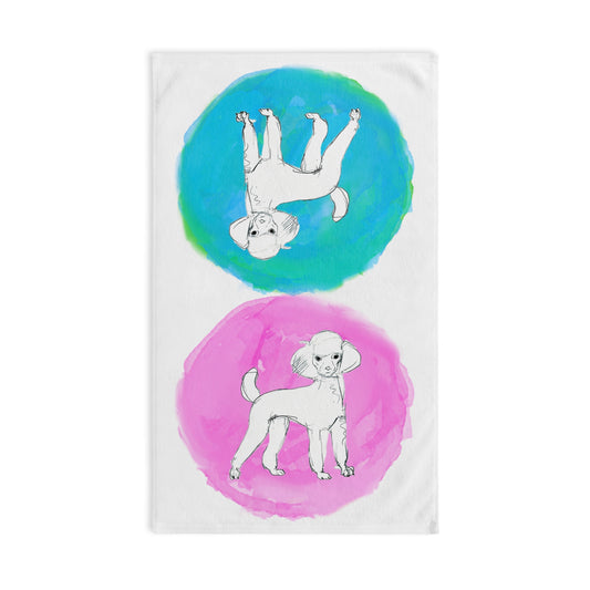 Dogi Fun Circles and Poodles Hand Towel in Aqua and Raspberry