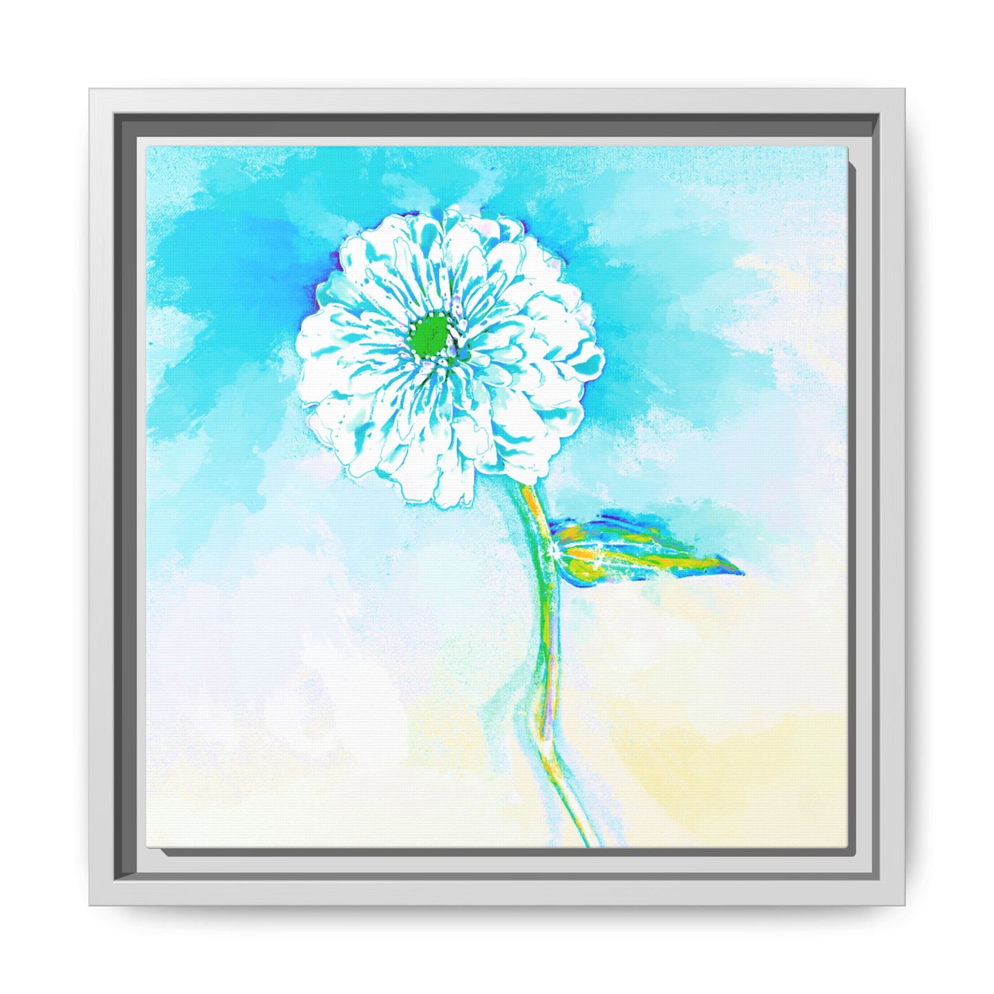 Zinnia Color Splash Matte Canvas Aqua Framed