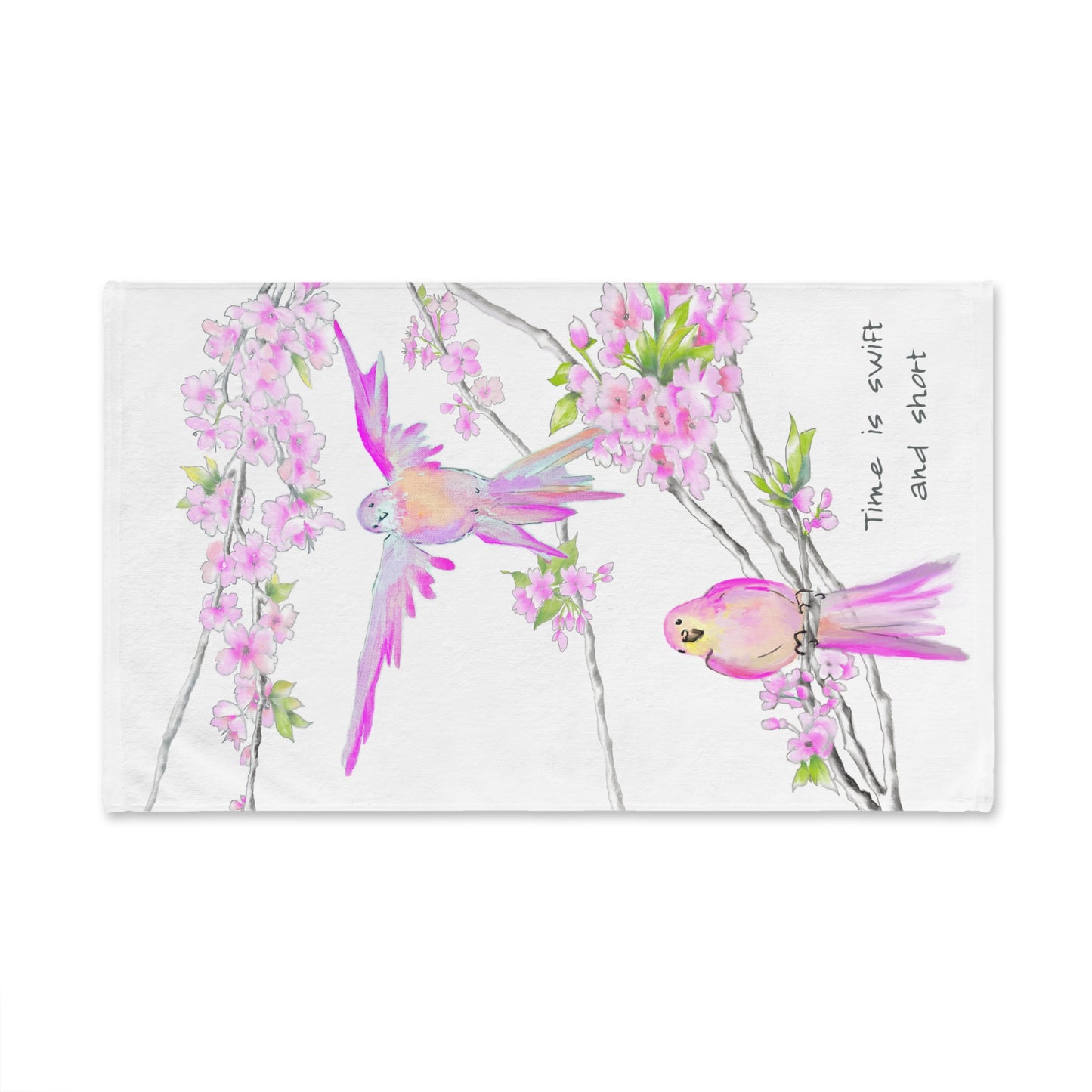 Cherry Chirp Hand Towel Time is swift and short