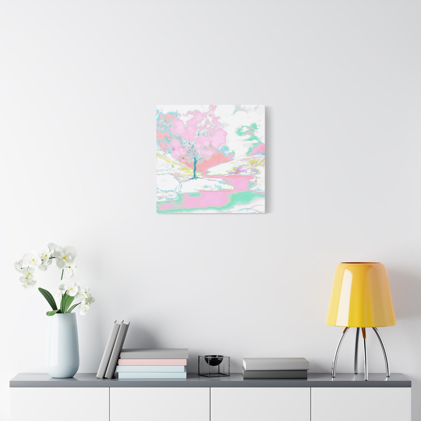 Joyful Landscape Matte Canvas, Stretched, 1.25" Light Pink. Mint Green