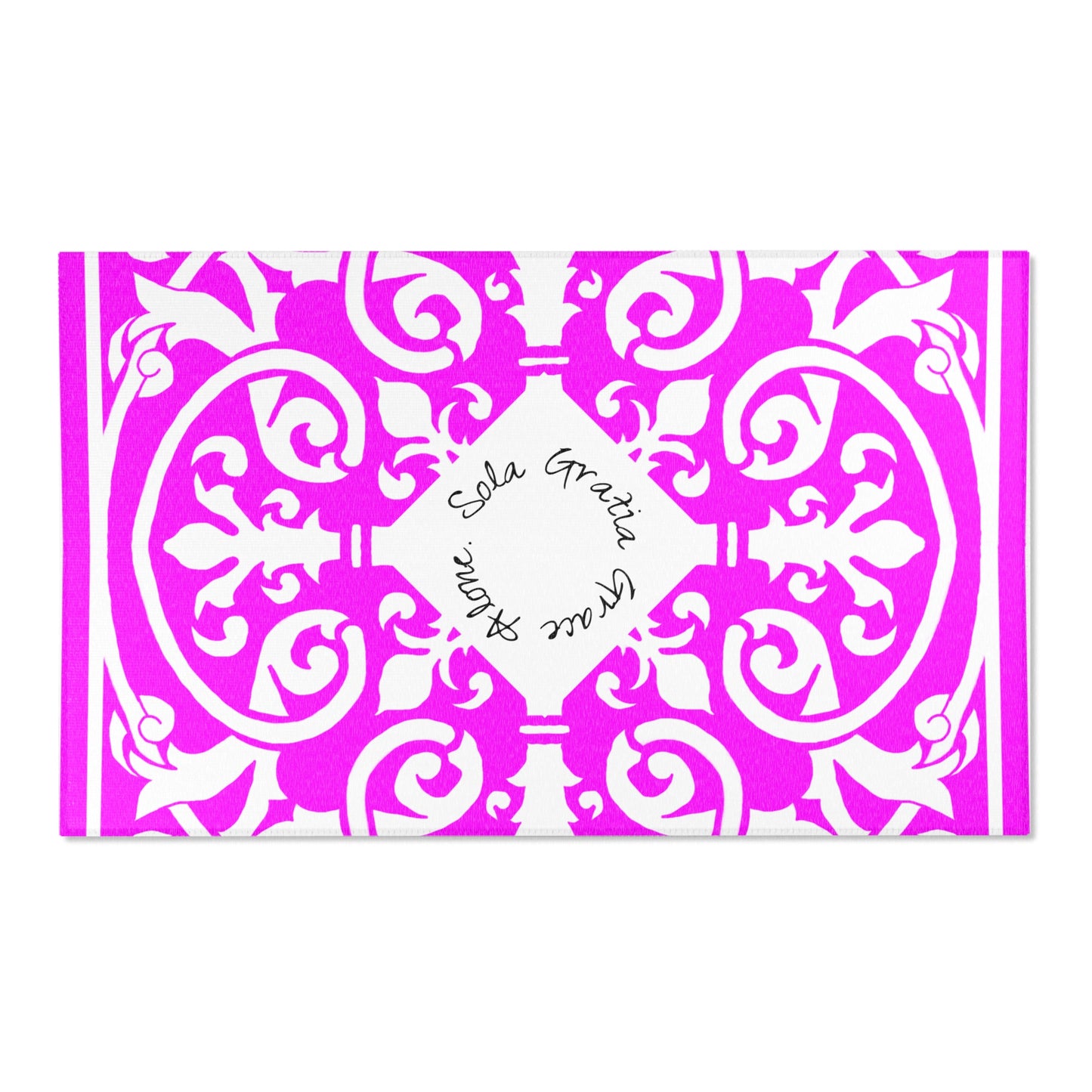 Scrollwork Indoor/Outdoor Rug Raspberry "Sola Gratia..."