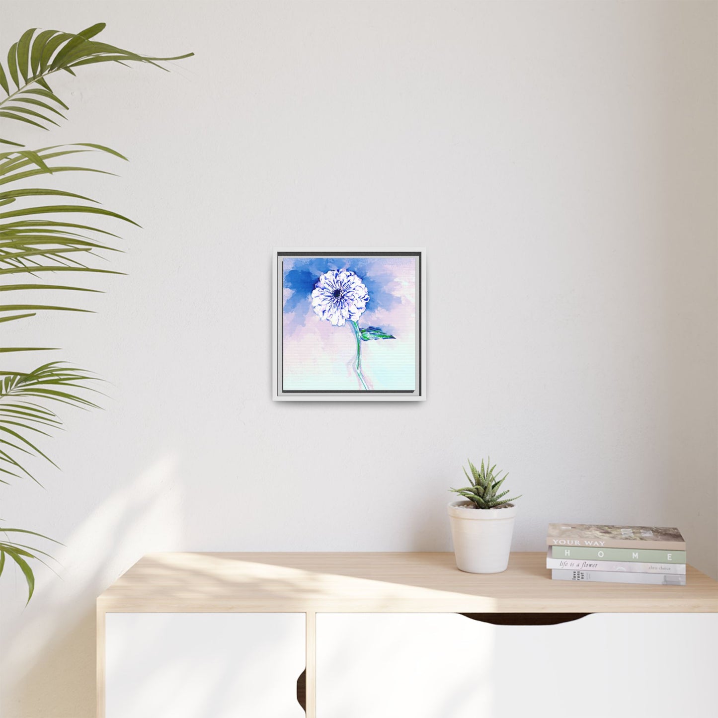 Zinnia Color Splash Matte Canvas Blue Framed